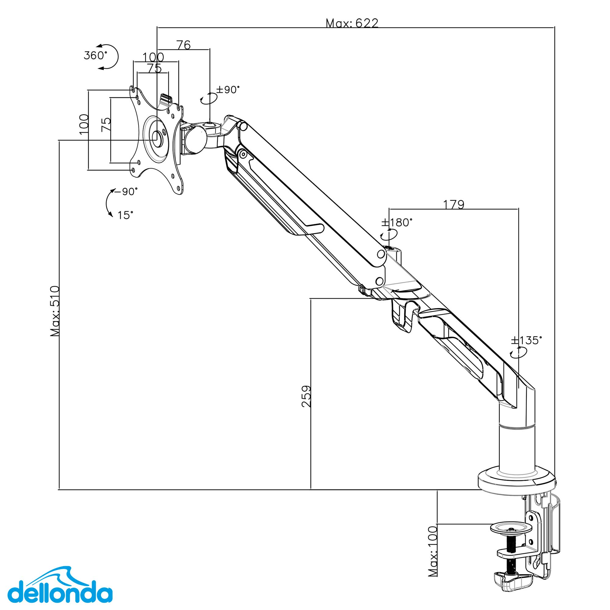 Dellonda DH26 Monitor Arms Action shot - line - dimensions