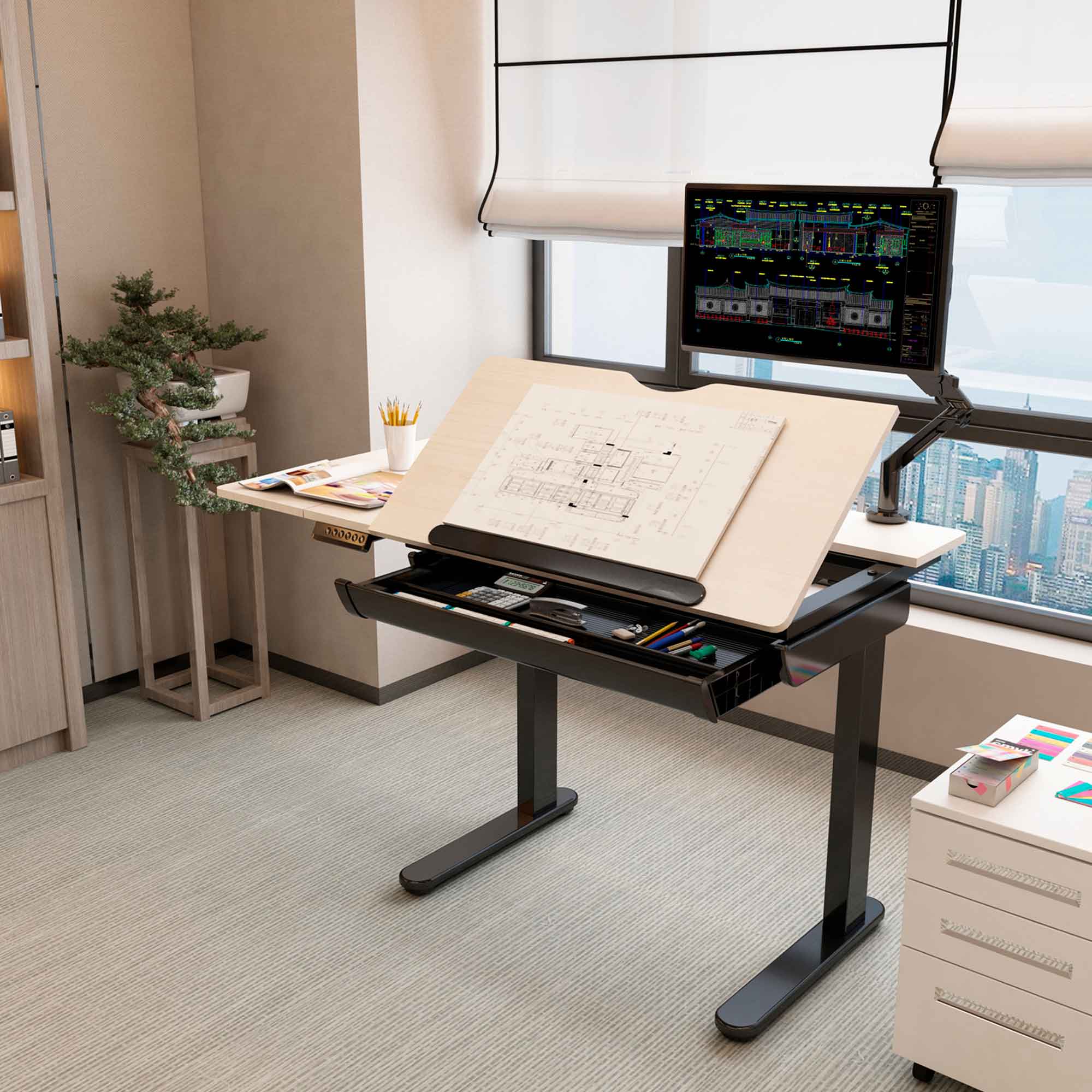 Dellonda DH71 Electric Drawing Table Action shot - in use