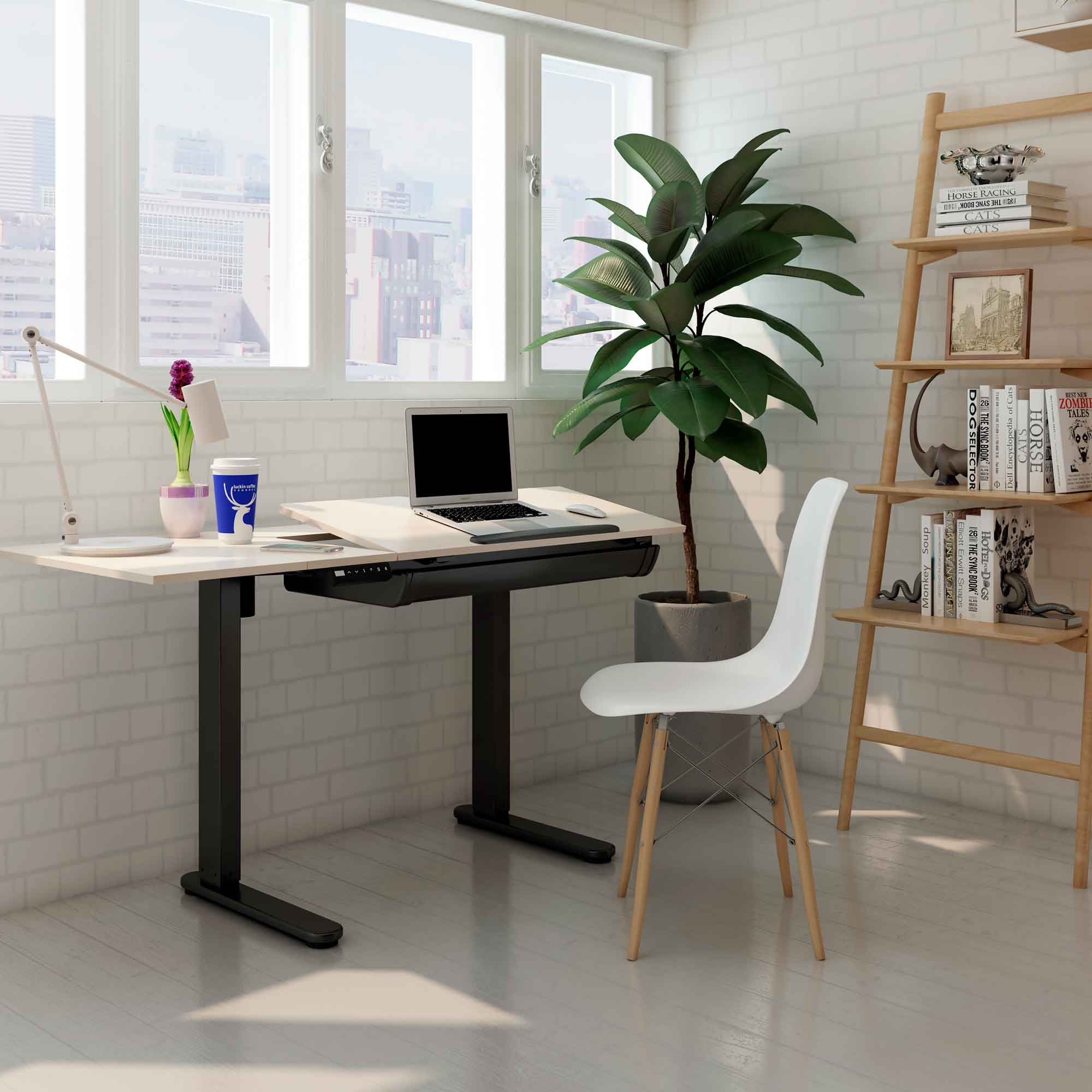 Dellonda DH71 Electric Drawing Table Action shot - in use - 2nd perspective