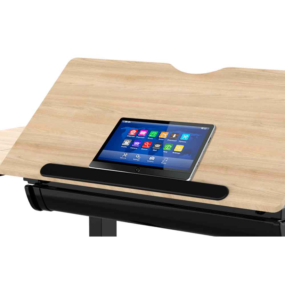 Dellonda DH71 Electric Drawing Table Action shot - ledge - stopper