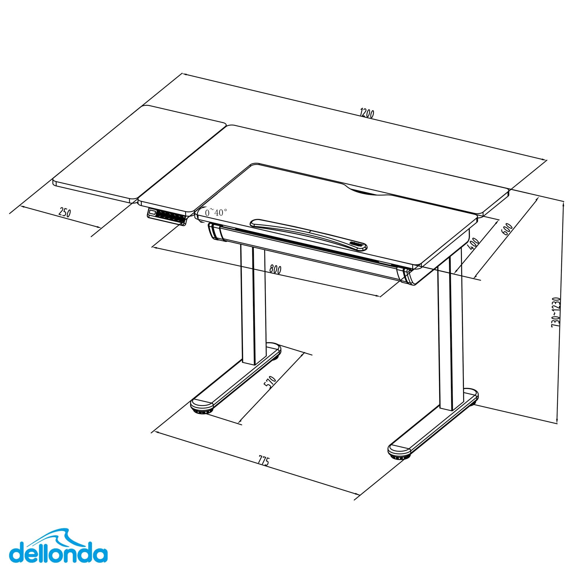 Dellonda DH71 Electric Drawing Table Action shot - line - dimensions
