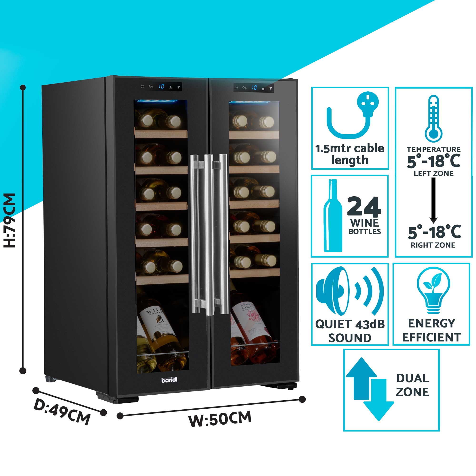 Baridi DH97 Wine Fridges Action shot - information - dimensions