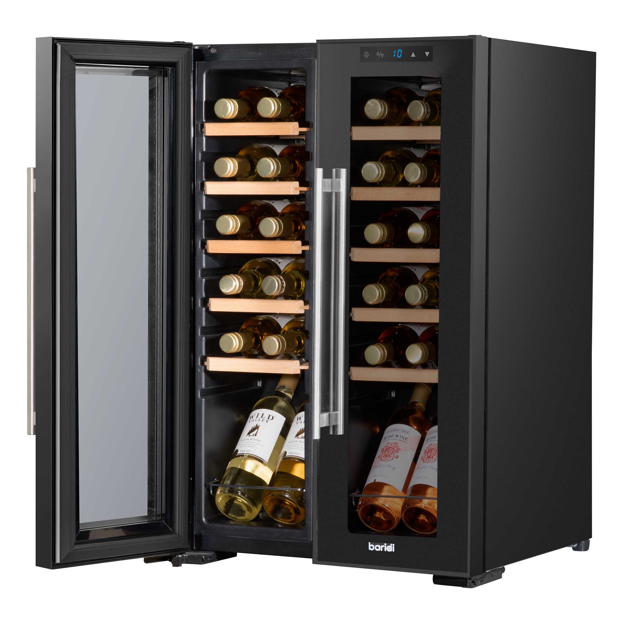 Baridi DH97 Wine Fridges Full - half - open - 2nd perspective