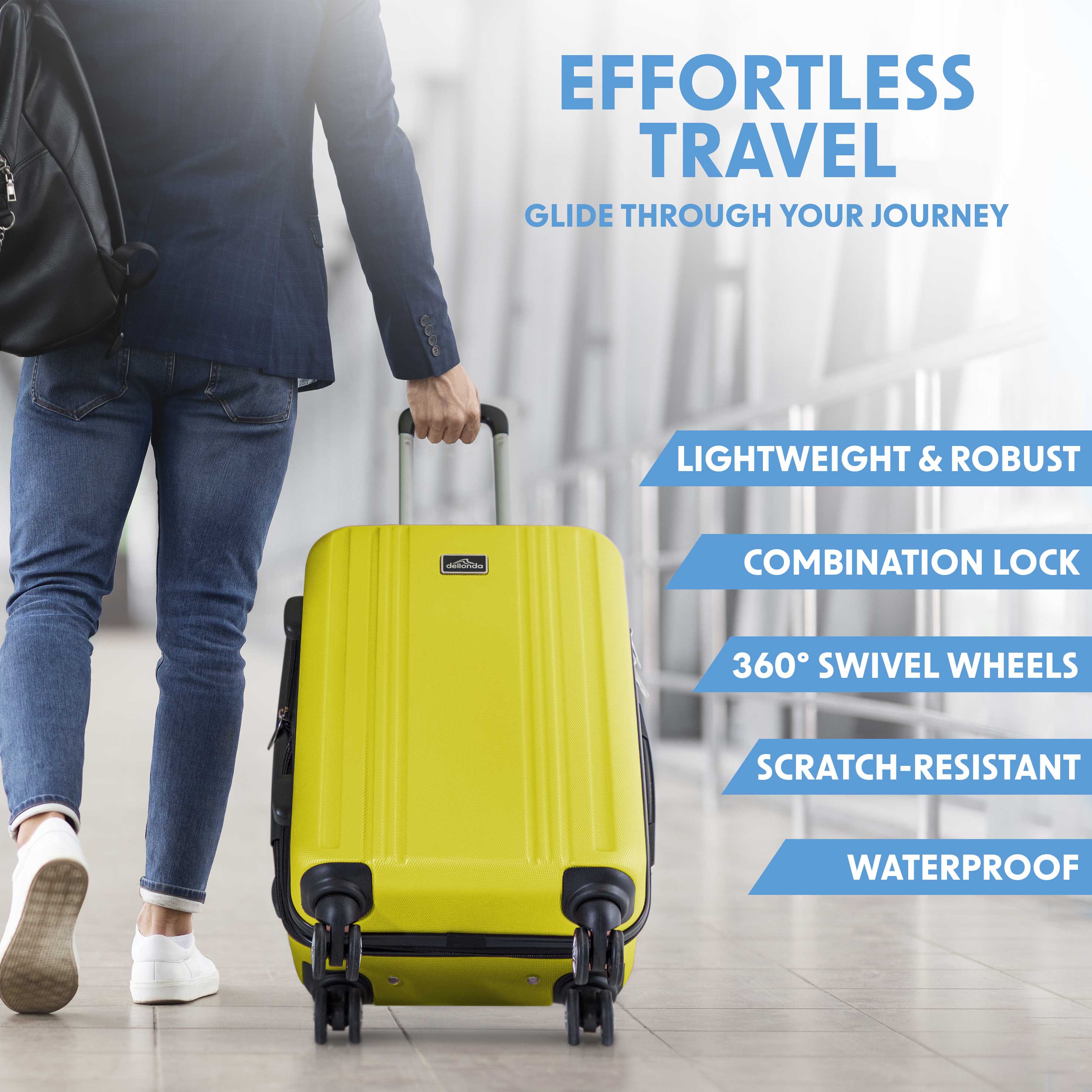 Dellonda DL124 Luggage Action shot - effortless - travel - infographic