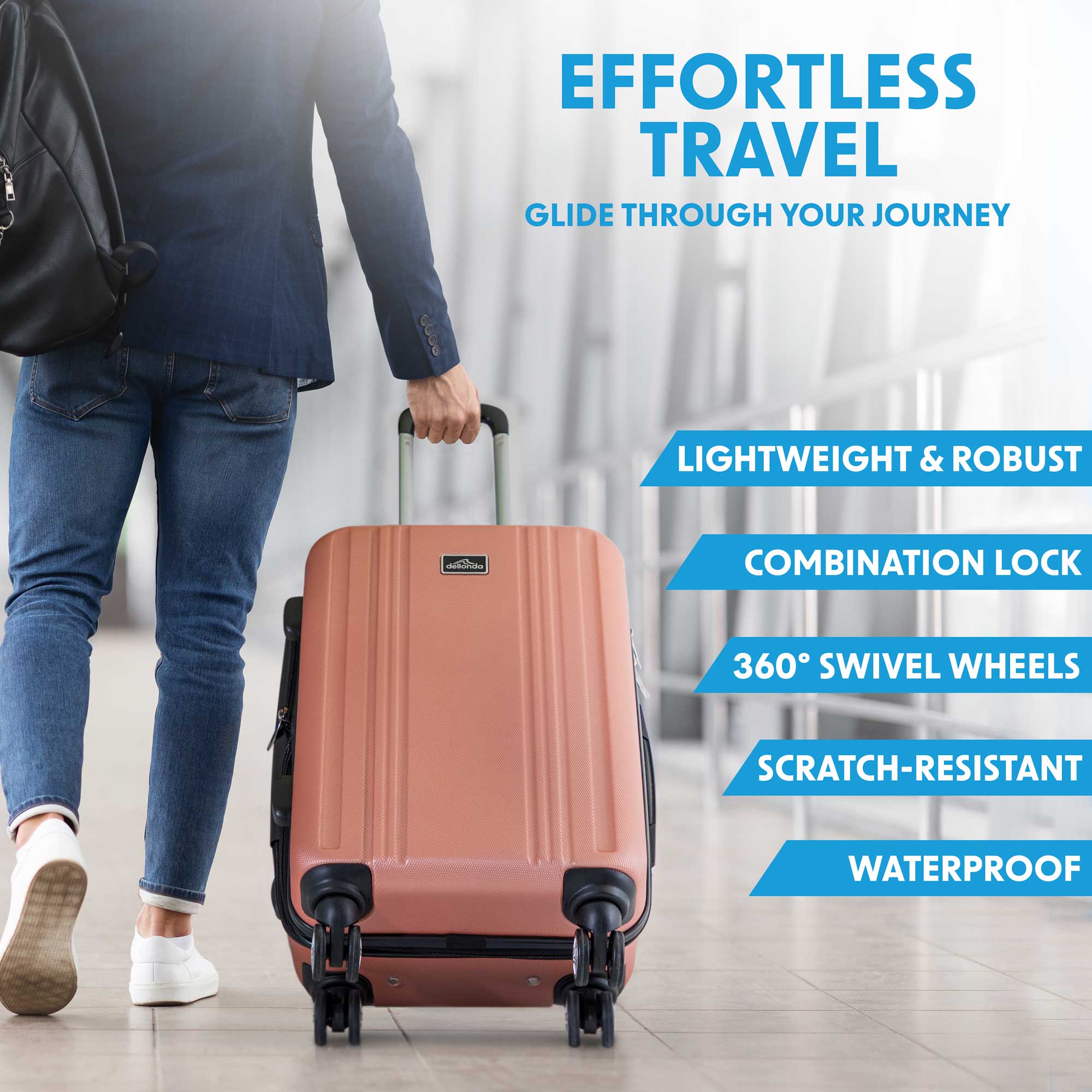 Dellonda DL125 Luggage Action shot - effortless - travel - infographic