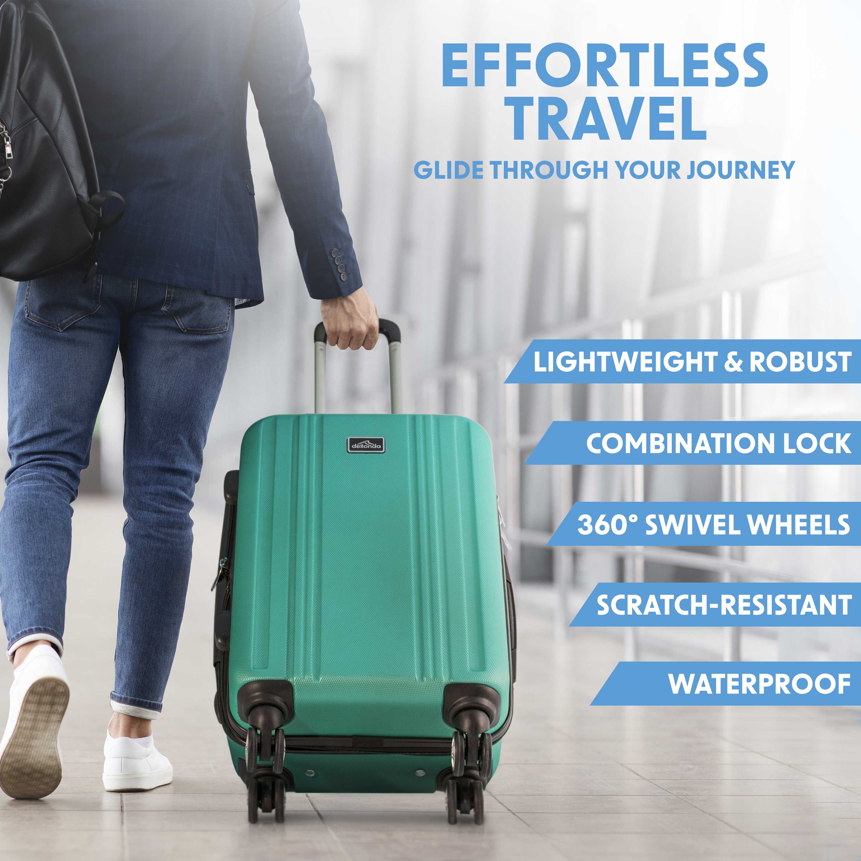 Dellonda DL126 Luggage Action shot - effortless - travel - infographic