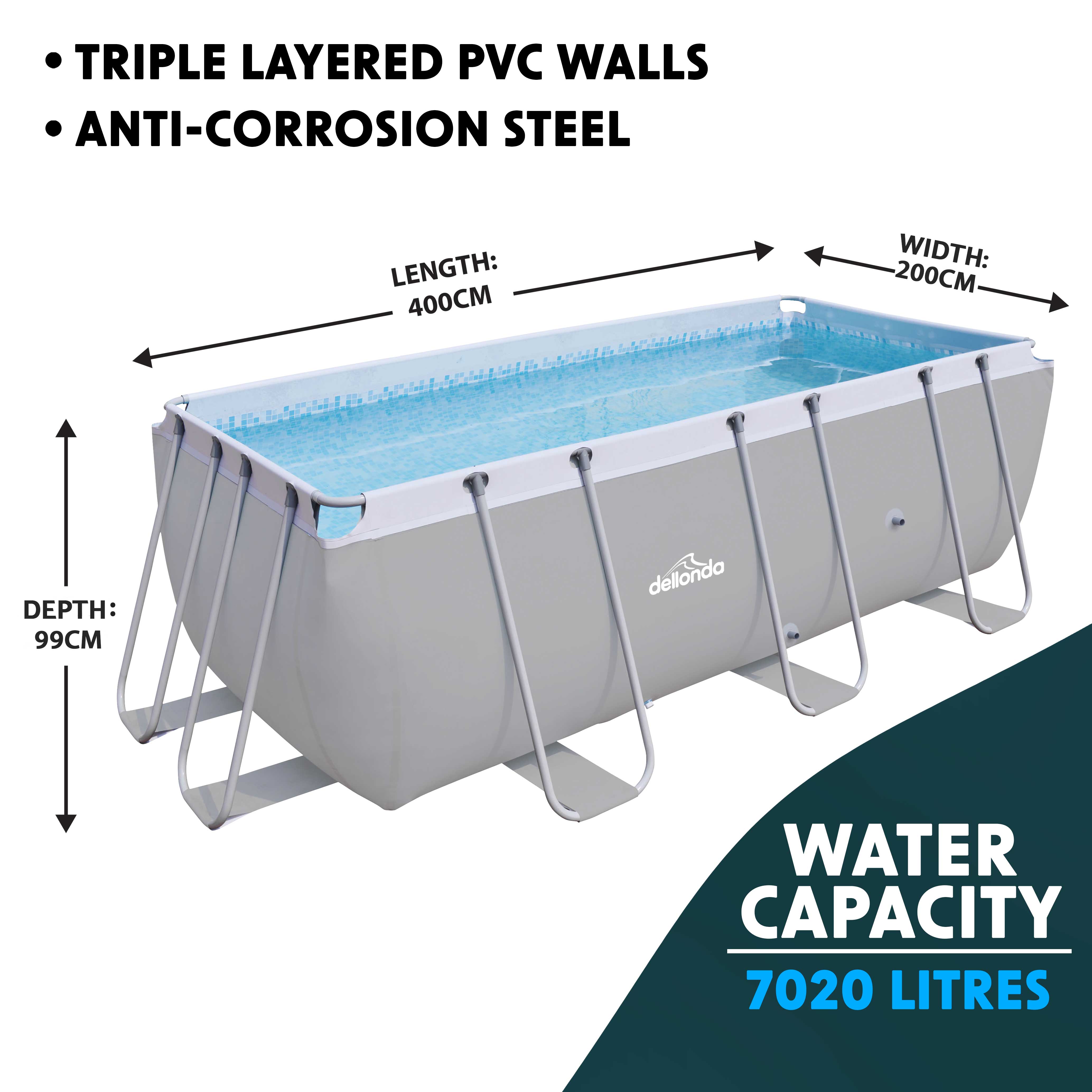Dellonda DL21 Steel Frame Pools Action shot - dimension - information