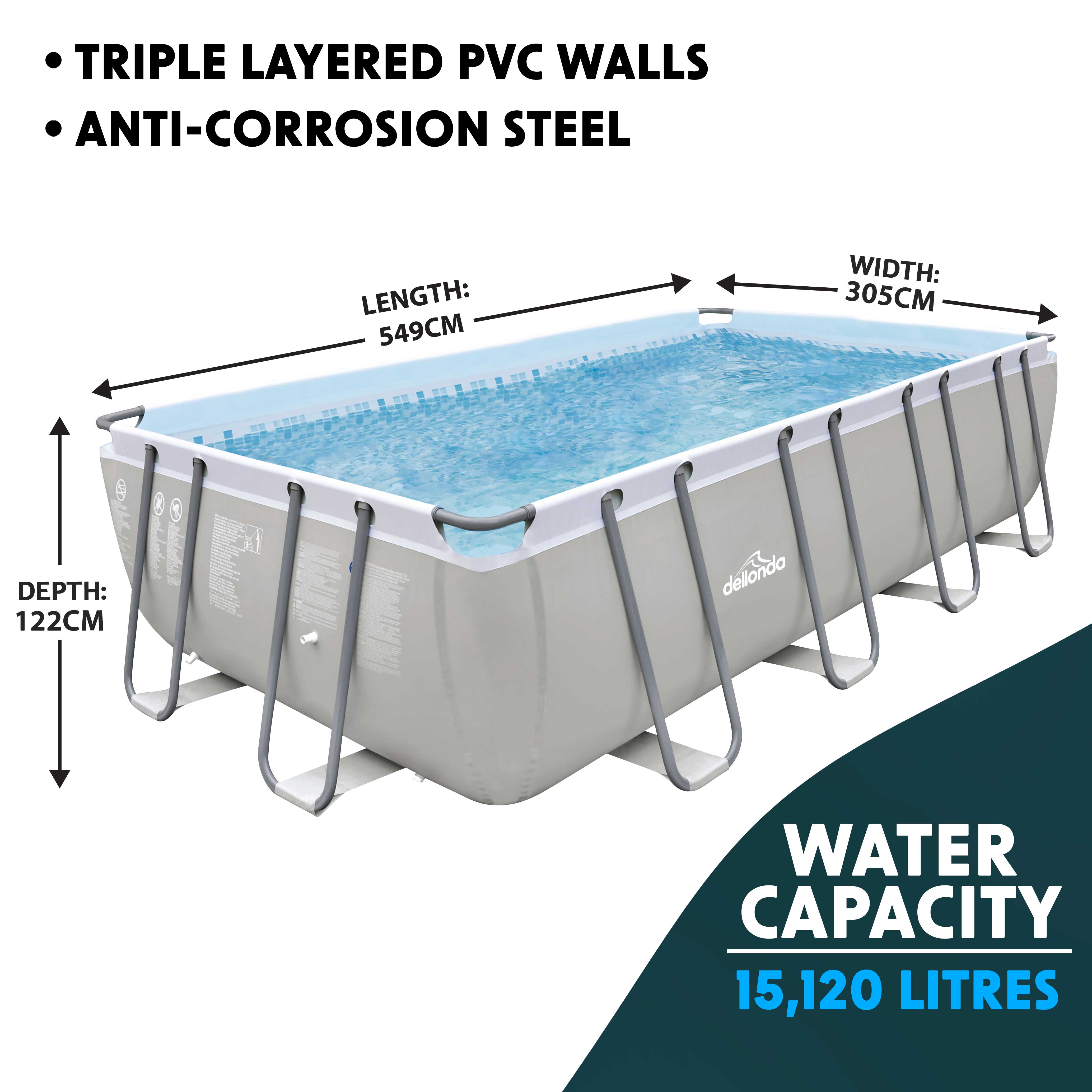 Dellonda DL22 Steel Frame Pools Action shot - dimension - information