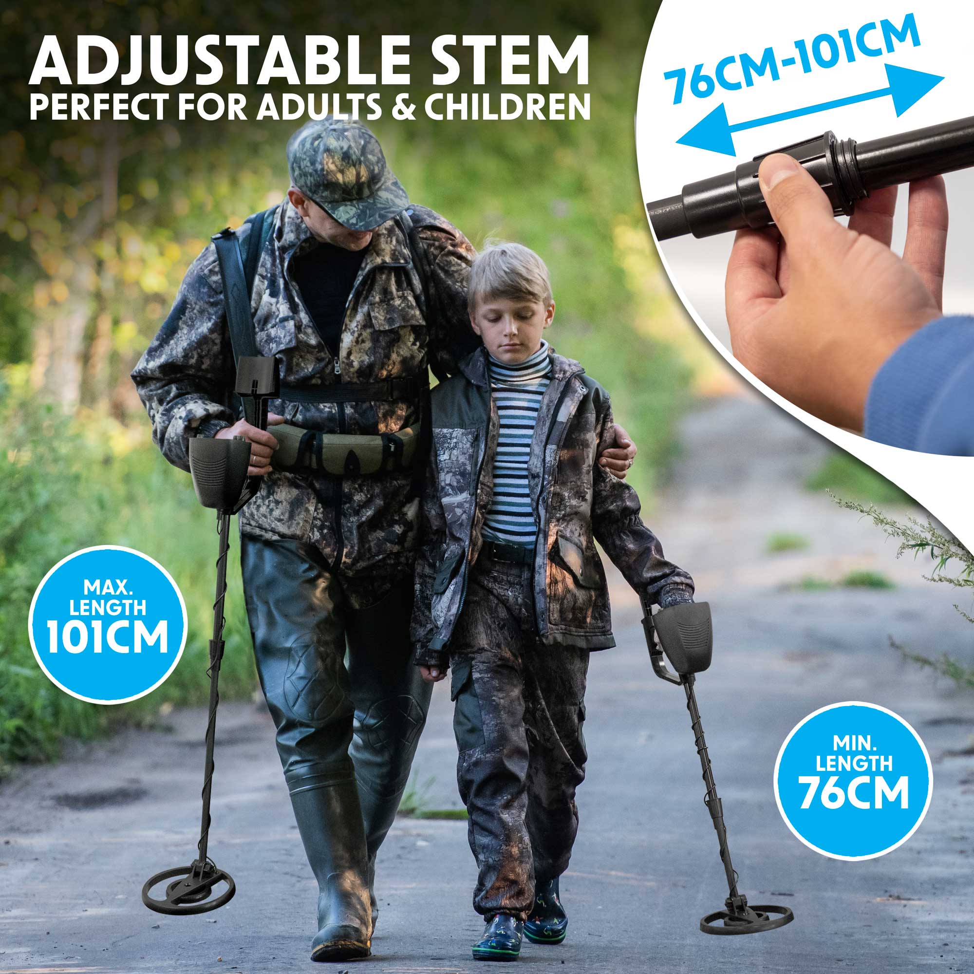 Dellonda DL6 Metal Detector Action shot - adjustable - stem