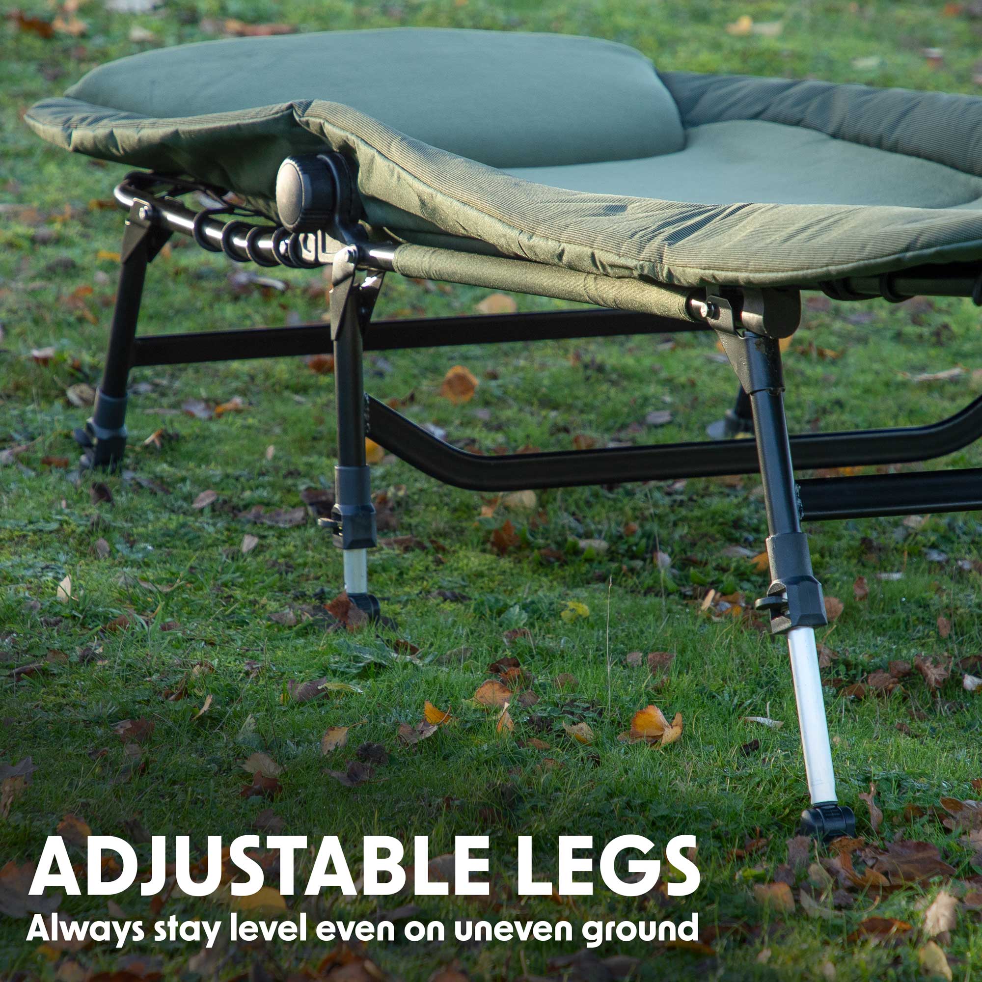 Dellonda DL78 Fishing Chair Action shot - adjustbale - legs - infographics