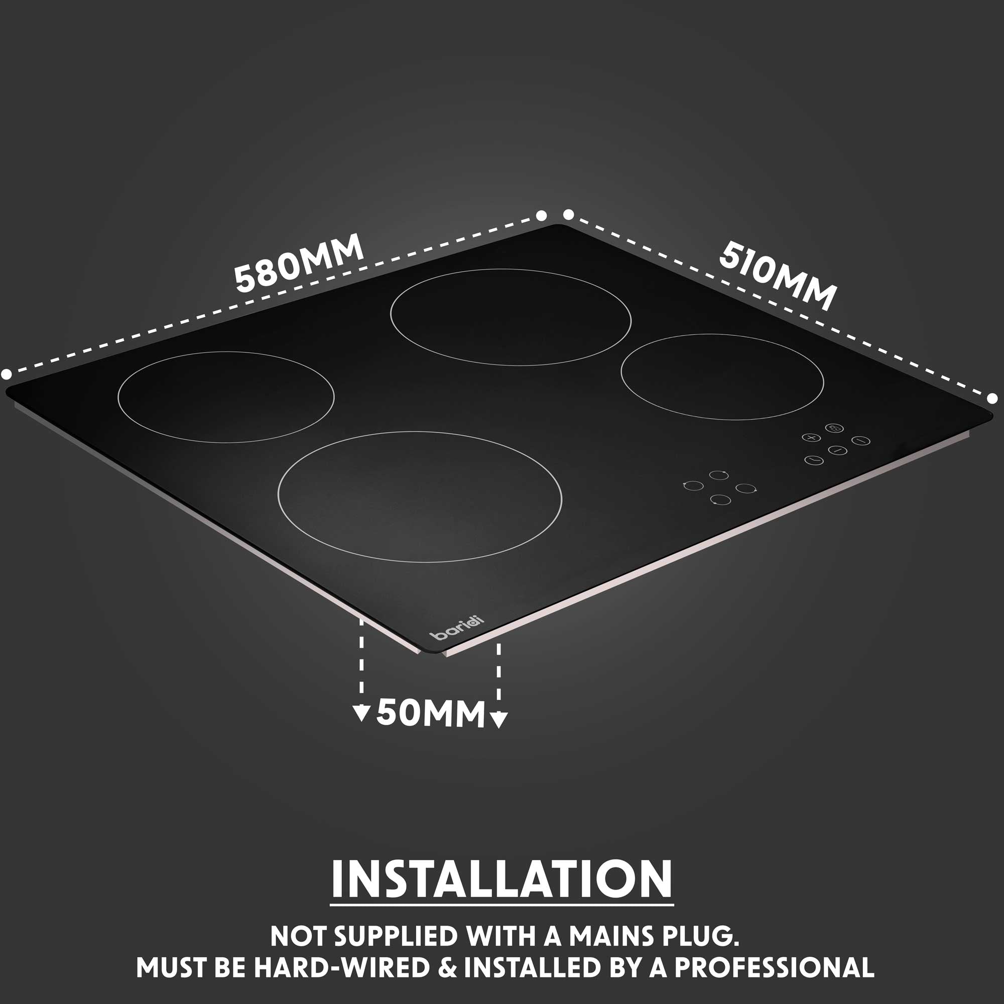 Baridi 4 Zone Ceramic Hob, 5 Function Fan-Assisted Oven & Chimney Style Cooker Hood Bundle - DH188 - Dellonda