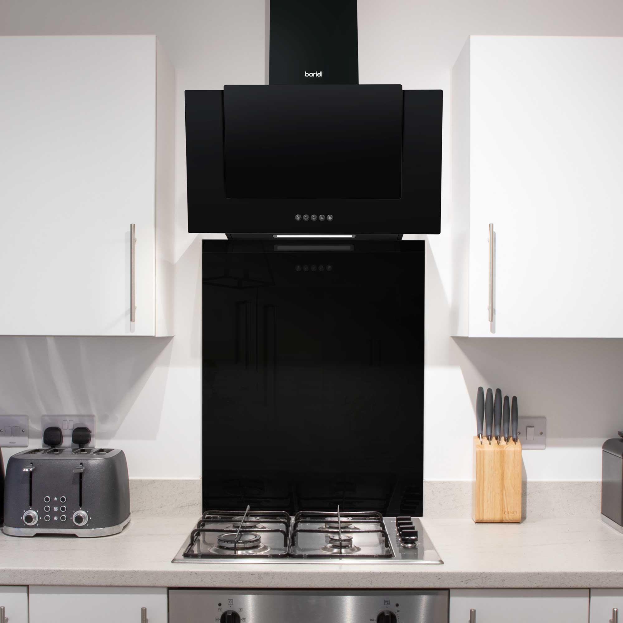 Baridi 60cm Splashback for Cooker Hoods, Extractor Fans, Range Hoods, Black Glass- DH194