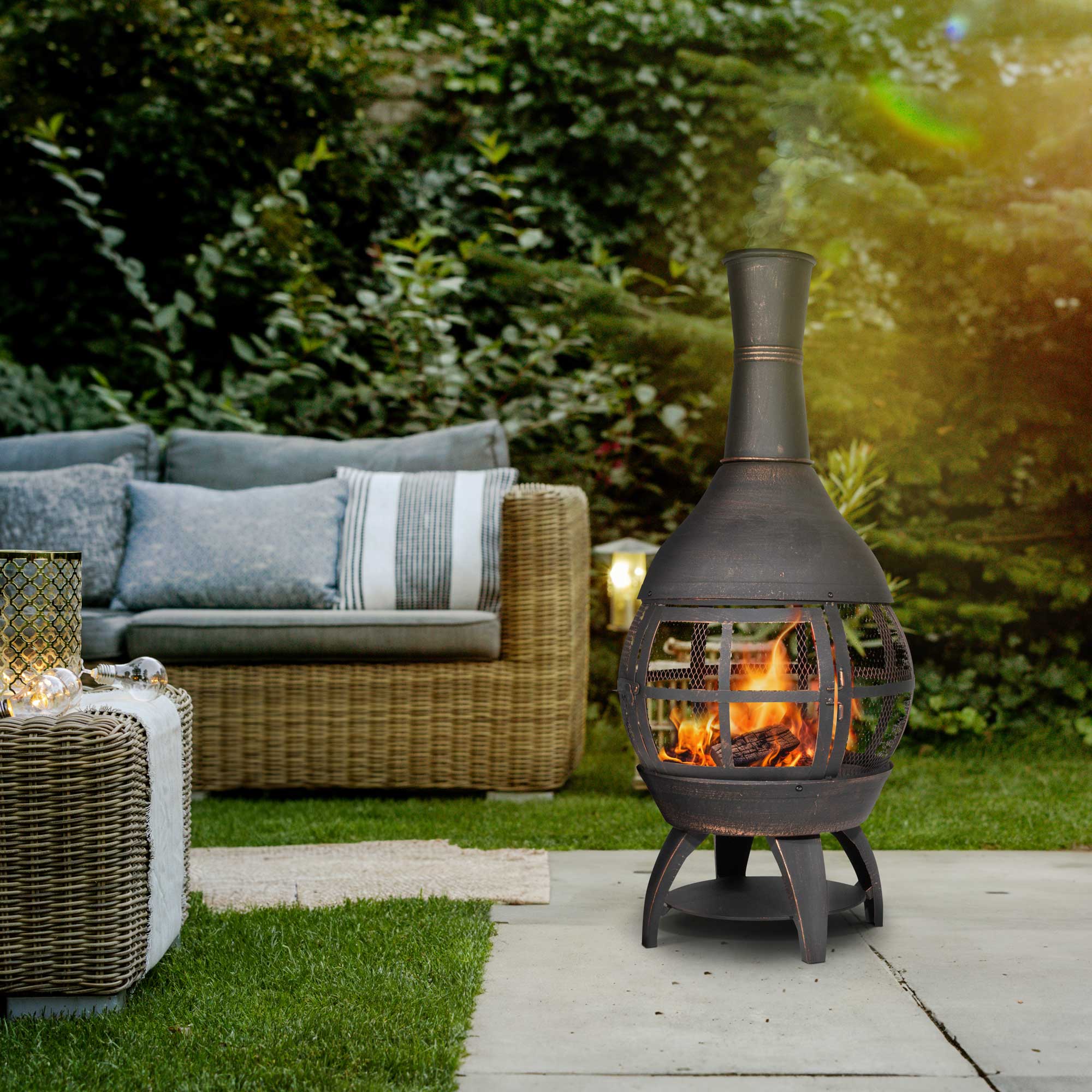 Deluxe 360° Chiminea/Fire Pit/Outdoor Heater - Antique Bronze Finish - DG112