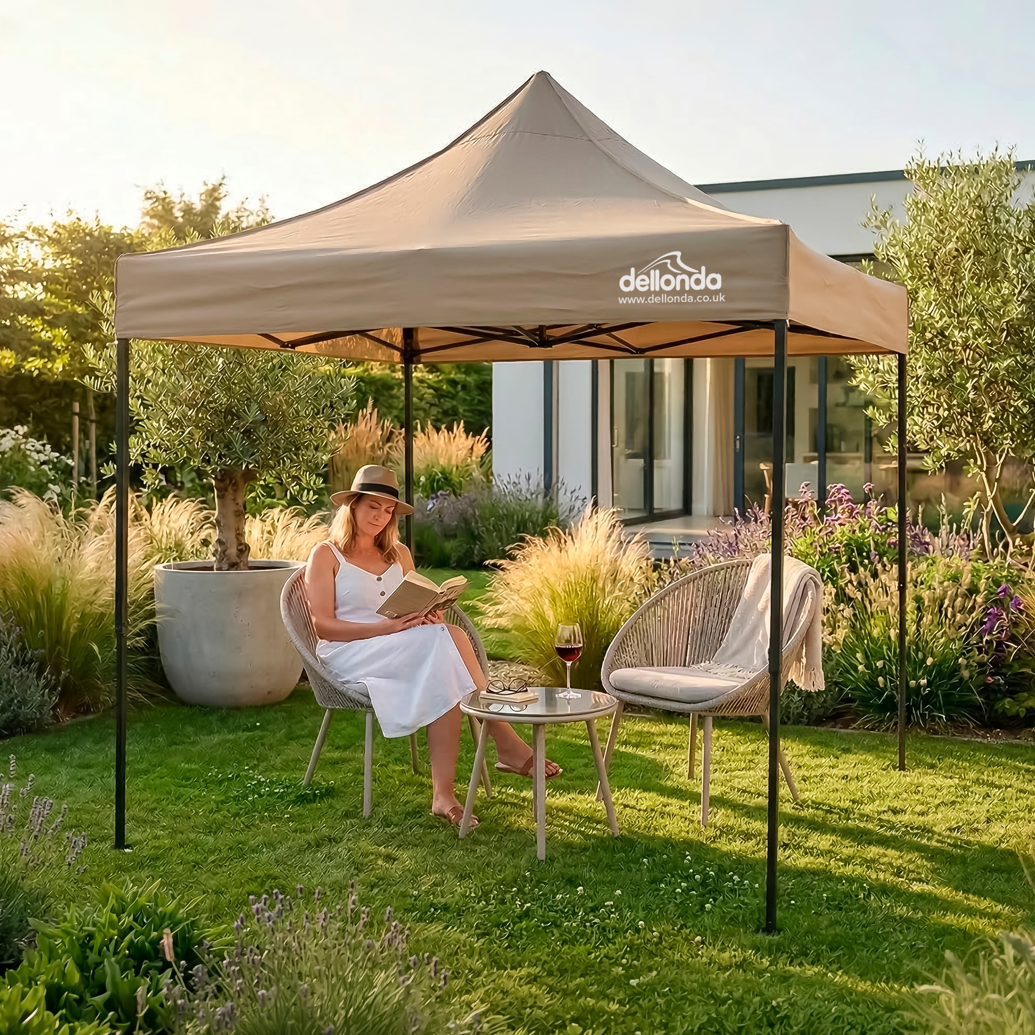 Premium 2x2m Pop-Up Gazebo, Water Resistant, Carry Bag, Stakes & Weight Bags - Beige - DG126