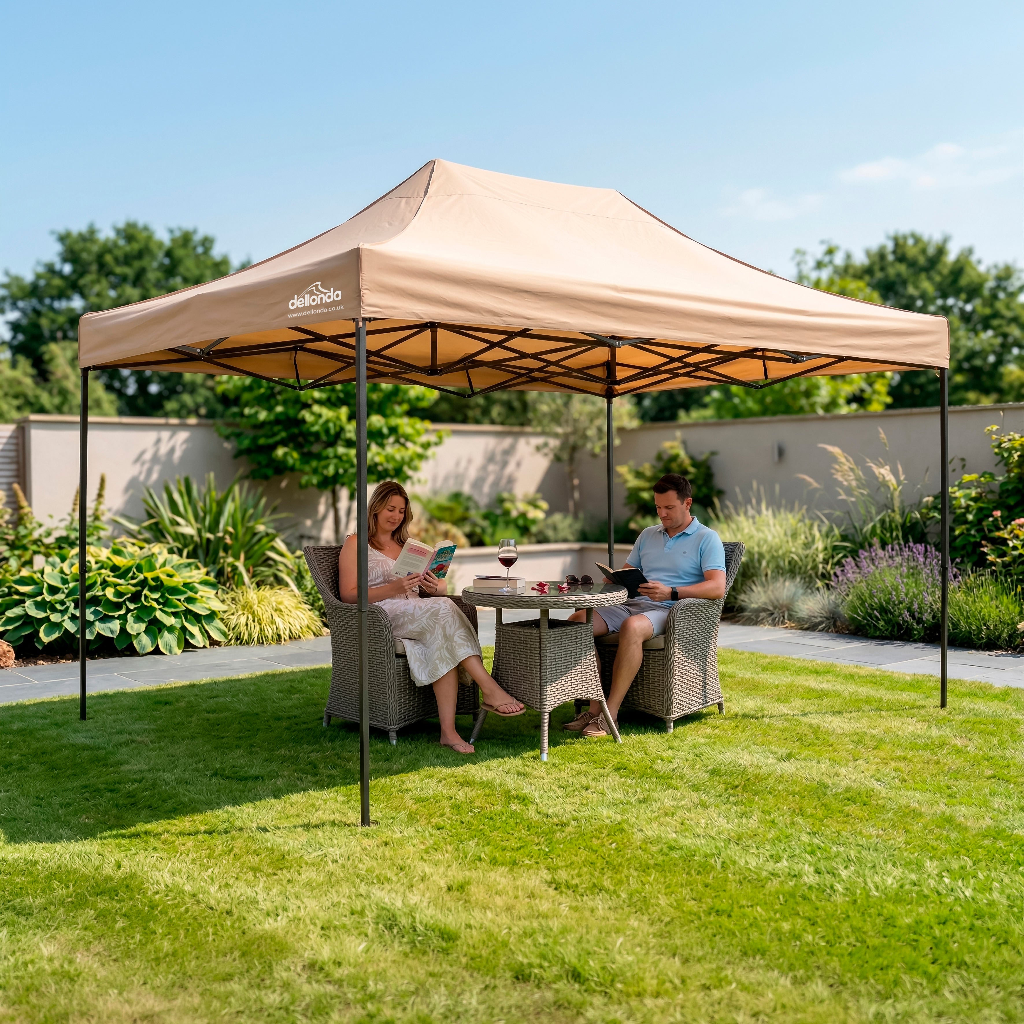Premium 3 x 4.5m Pop-Up Gazebo, Water Resistant, Carry Bag, Stakes & Weight Bags - Beige - DG134