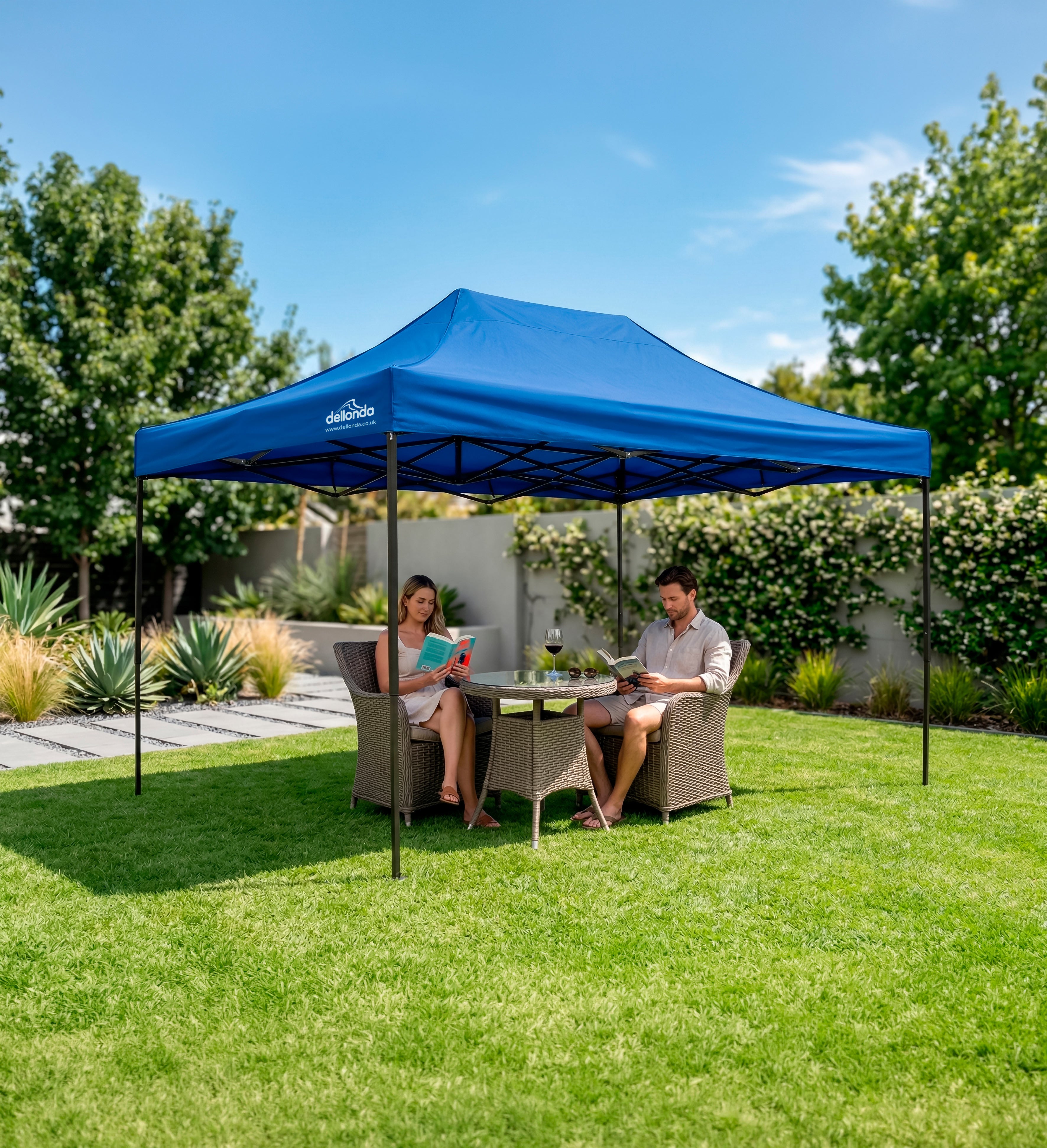 Premium 3 x 4.5m Pop-Up Gazebo, Water Resistant, Carry Bag, Stakes & Weight Bags - Blue - DG135