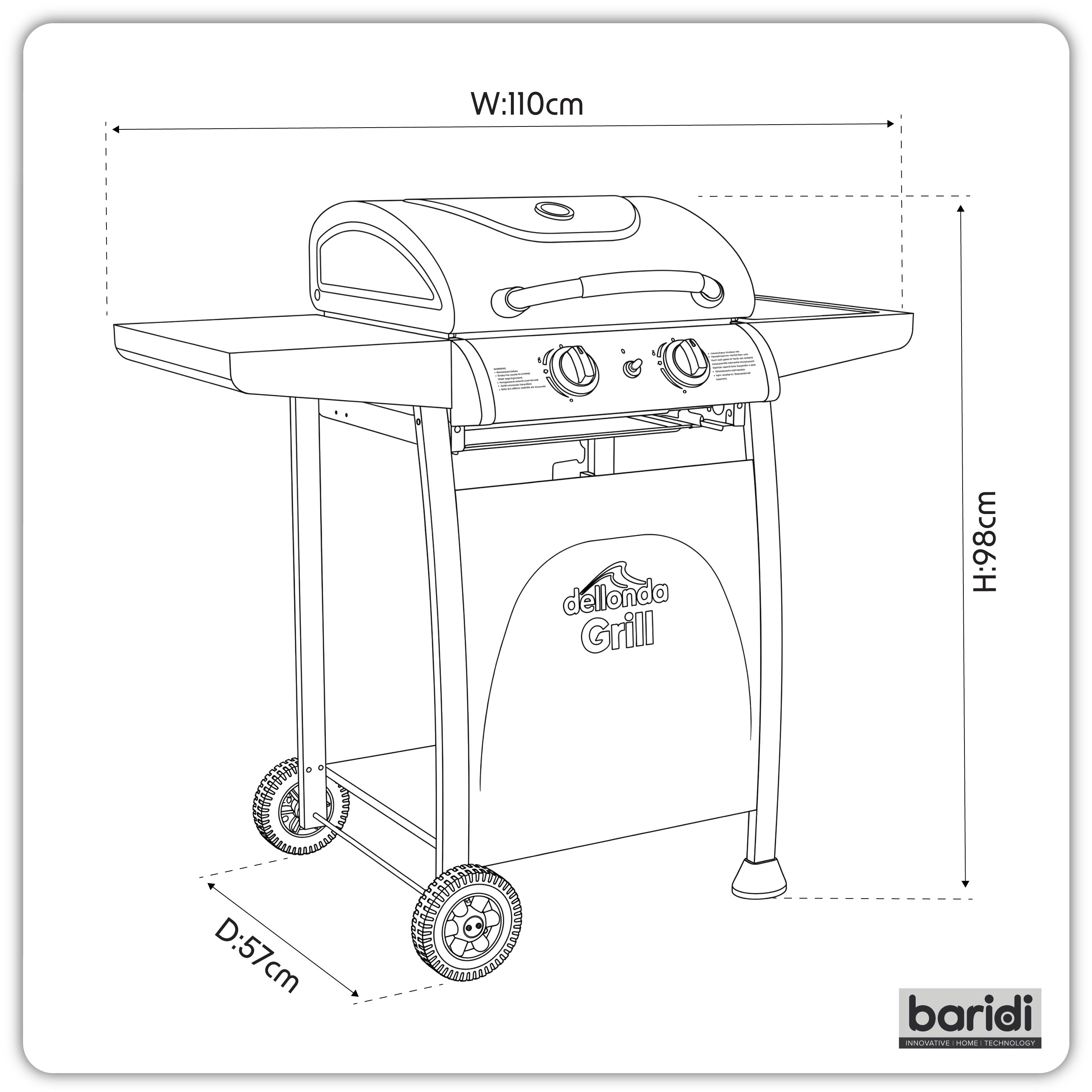 2 Burner BBQ Gas Grill, Thermometer, with Cover - Black/Stainless Steel - DG227