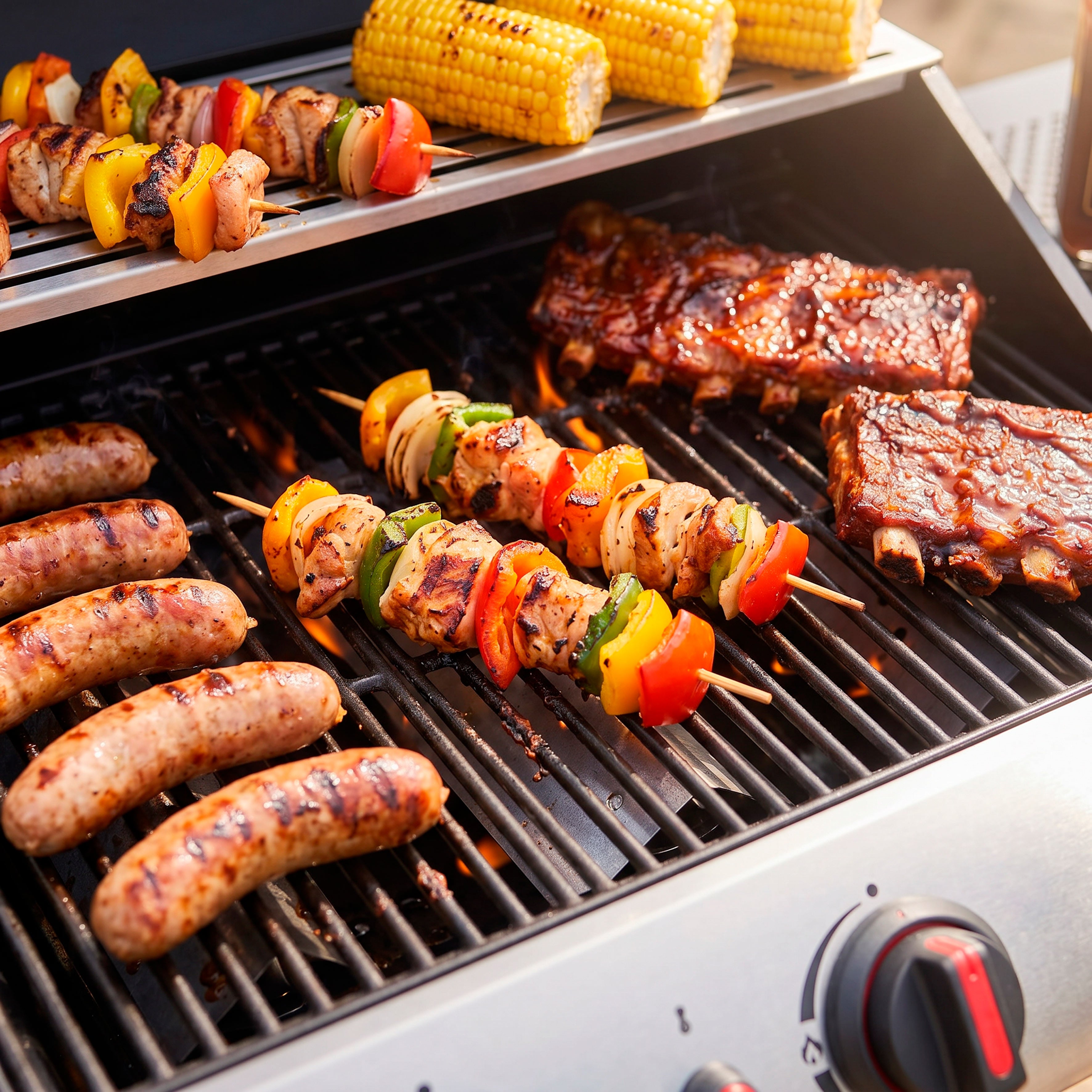 3 Burner Gas BBQ Grill, Piezo Ignition, Built-In Thermometer & Cover, Black/Stainless Steel - DG228