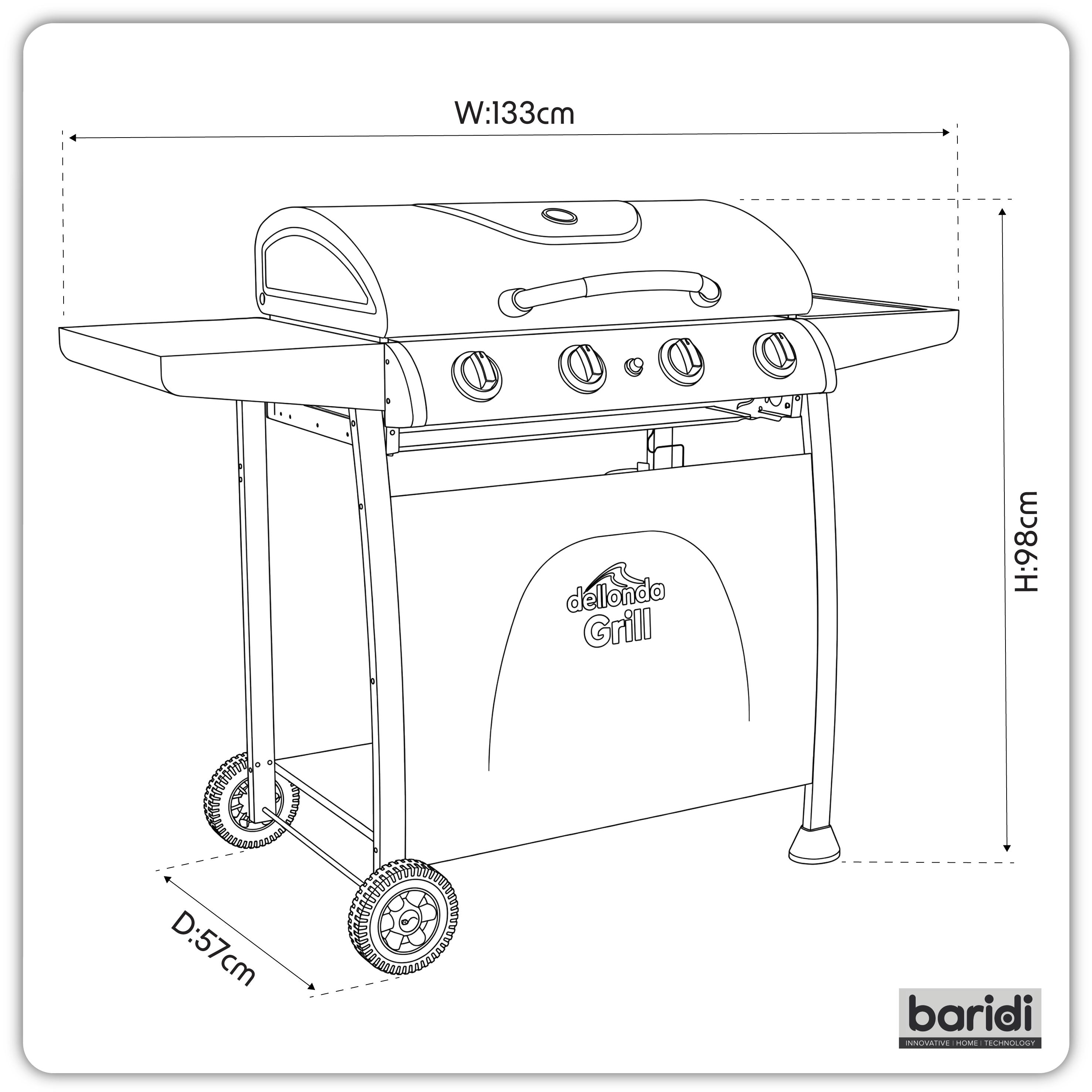 4 Burner Gas BBQ Grill Piezo Ignition, Built-In Thermometer and Cover, Black/Stainless Steel - DG229