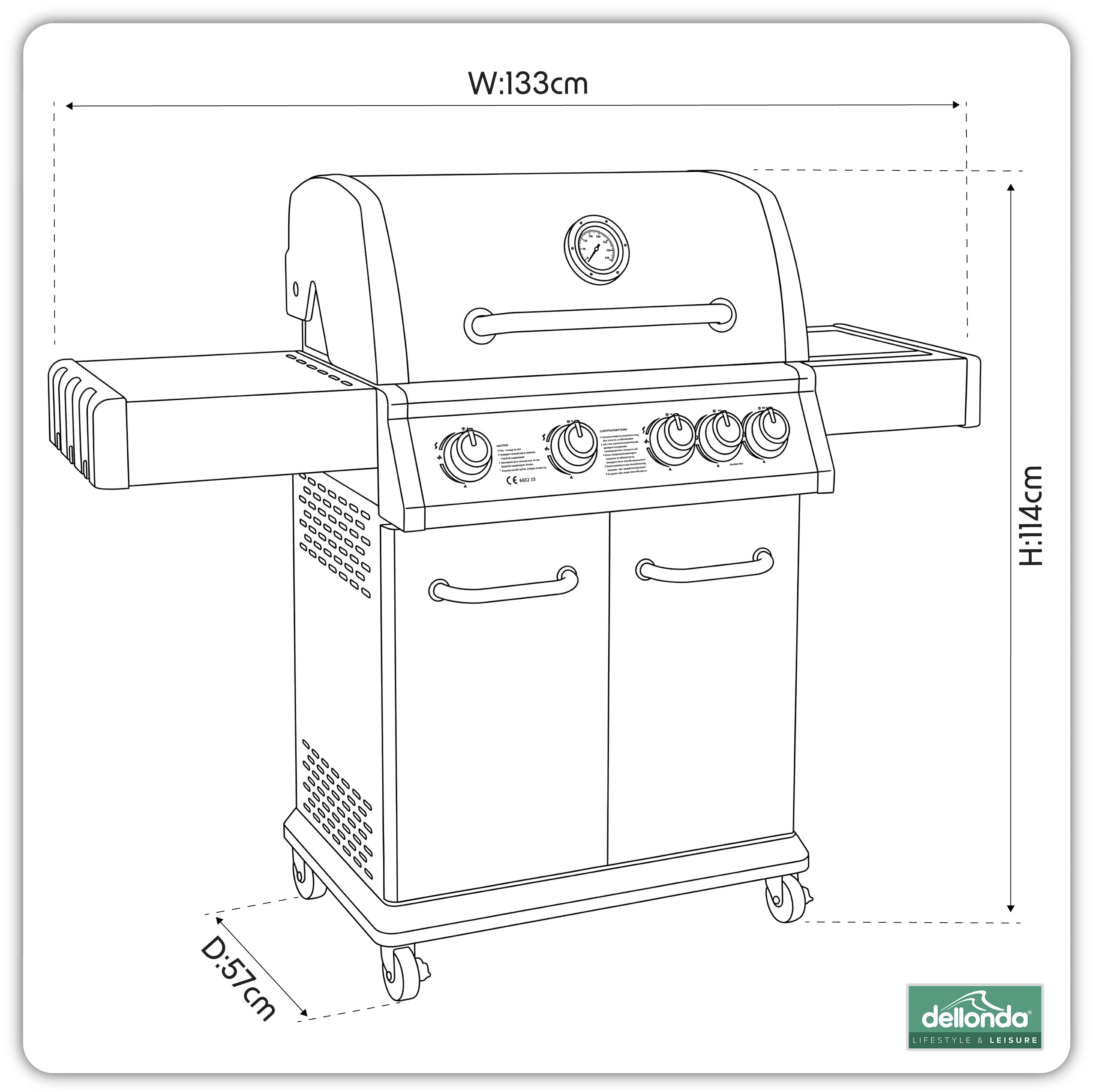 4+1 Burner Deluxe Gas BBQ with Piezo Ignition, Stainless Steel - DG17