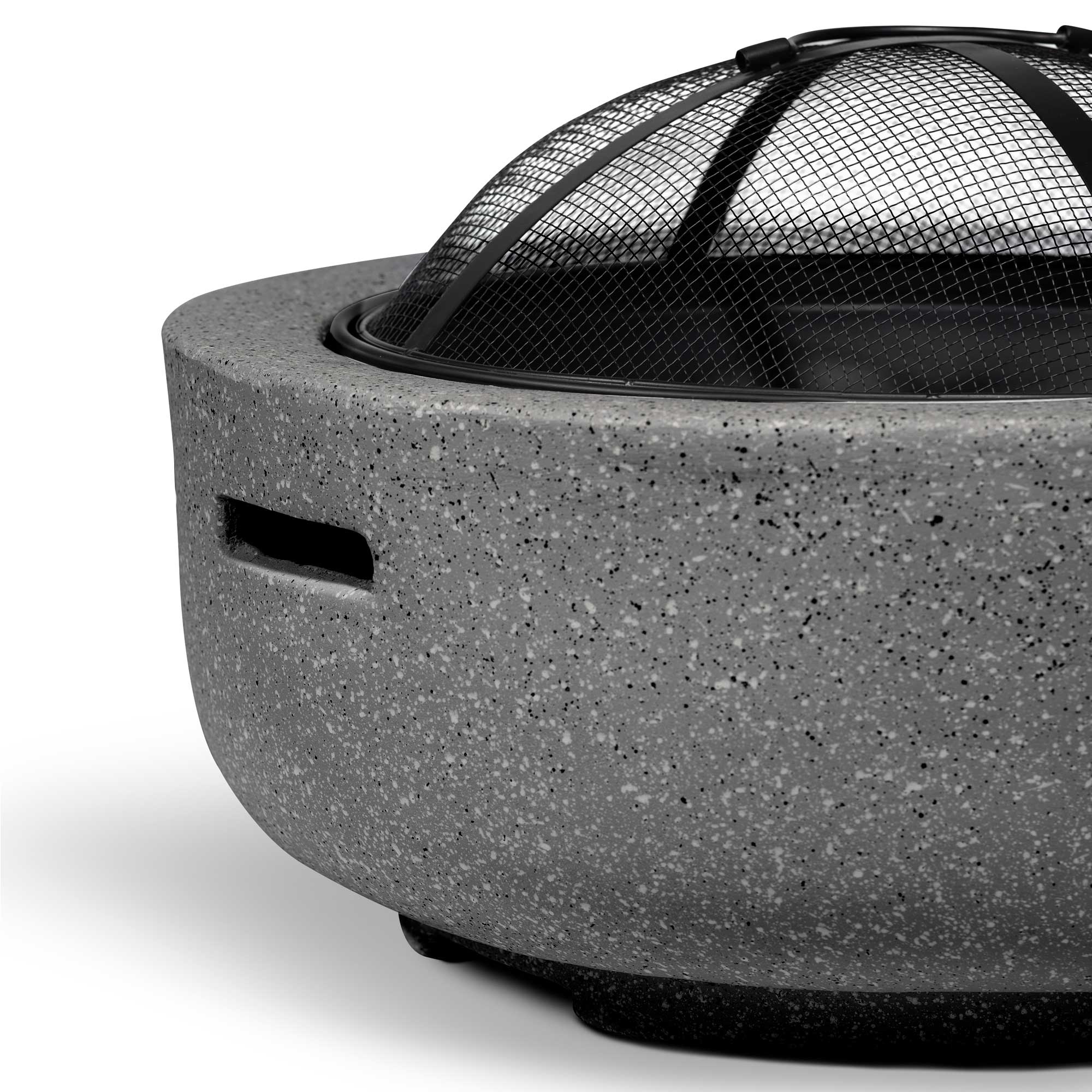 Round MgO Fire Pit with BBQ Grill, Ø60cm, Safety Mesh Screen - Dark Grey - DG189