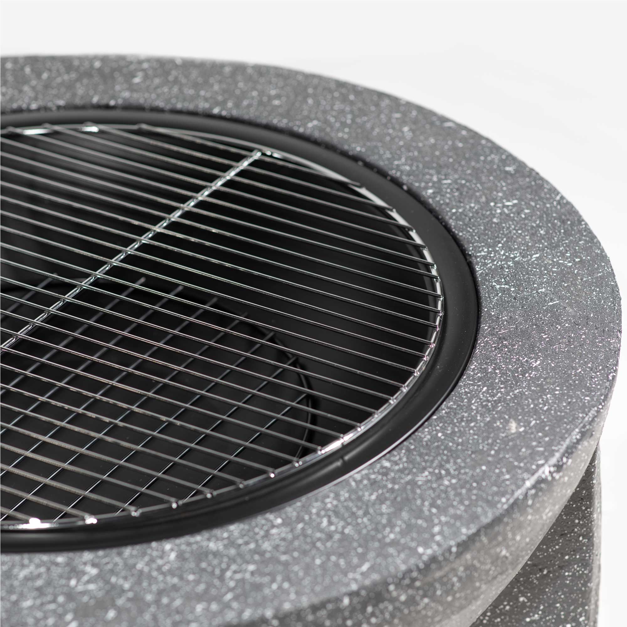 Round MgO Fire Pit with BBQ Grill, Ø75cm, Safety Mesh Screen, Dark Grey - DG191