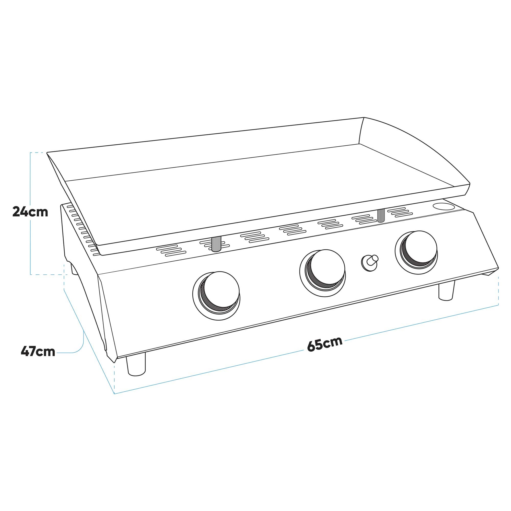 3 Burner Portable Gas Plancha 7.5kW BBQ Griddle with Cover, Stainless Steel - DG233