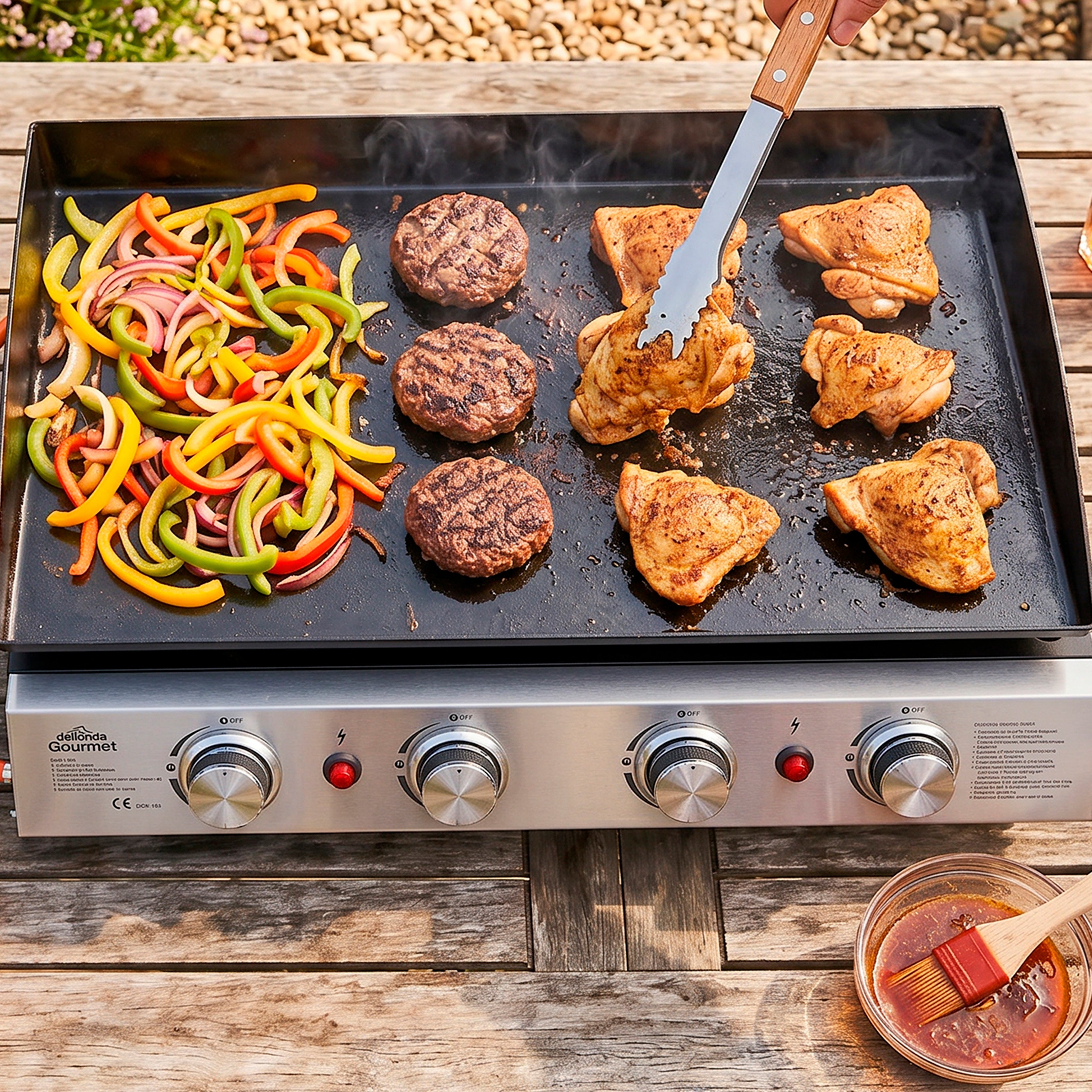 4 Burner Portable Gas Plancha 10kW BBQ Griddle with Cover, Stainless Steel - DG234