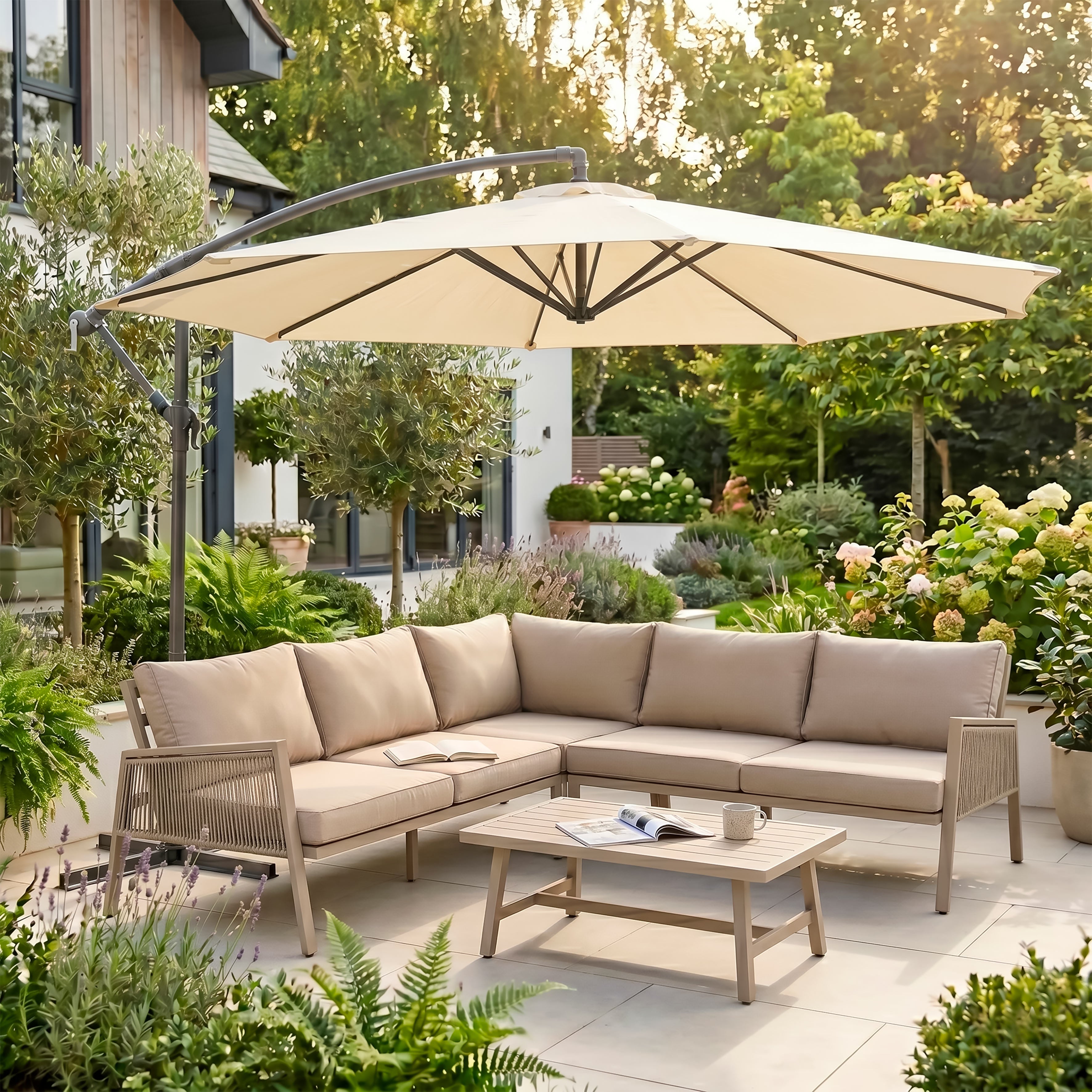 Ø3m Banana Parasol/Umbrella with Cover & Crank Handle - Cream - DG265