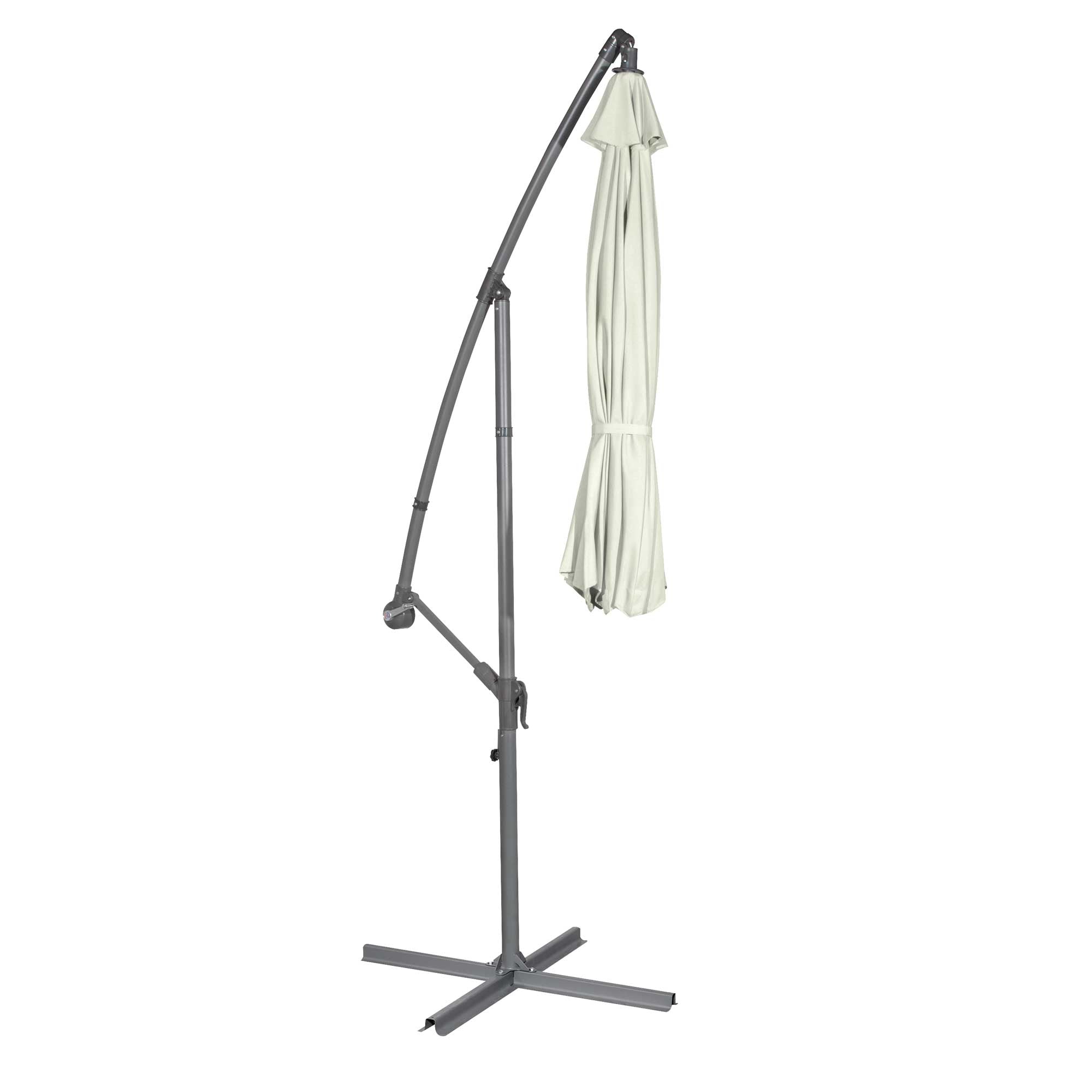Ø3m Banana Parasol/Umbrella, Cover and Base Bundle, 8 Rib, Crank Handle, Cream Canopy - DG271