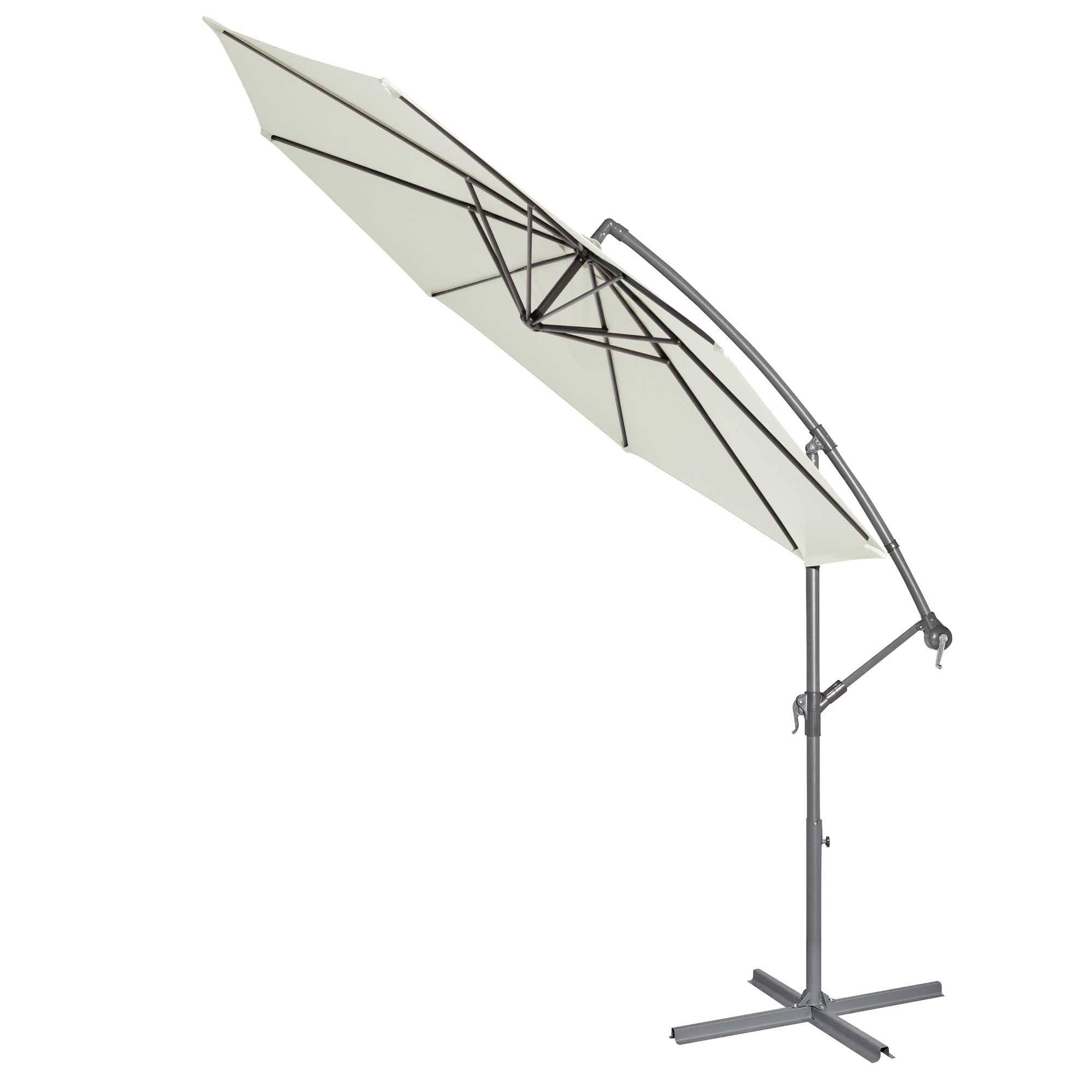Ø3m Banana Parasol/Umbrella, Cover and Base Bundle, 8 Rib, Crank Handle, Cream Canopy - DG271