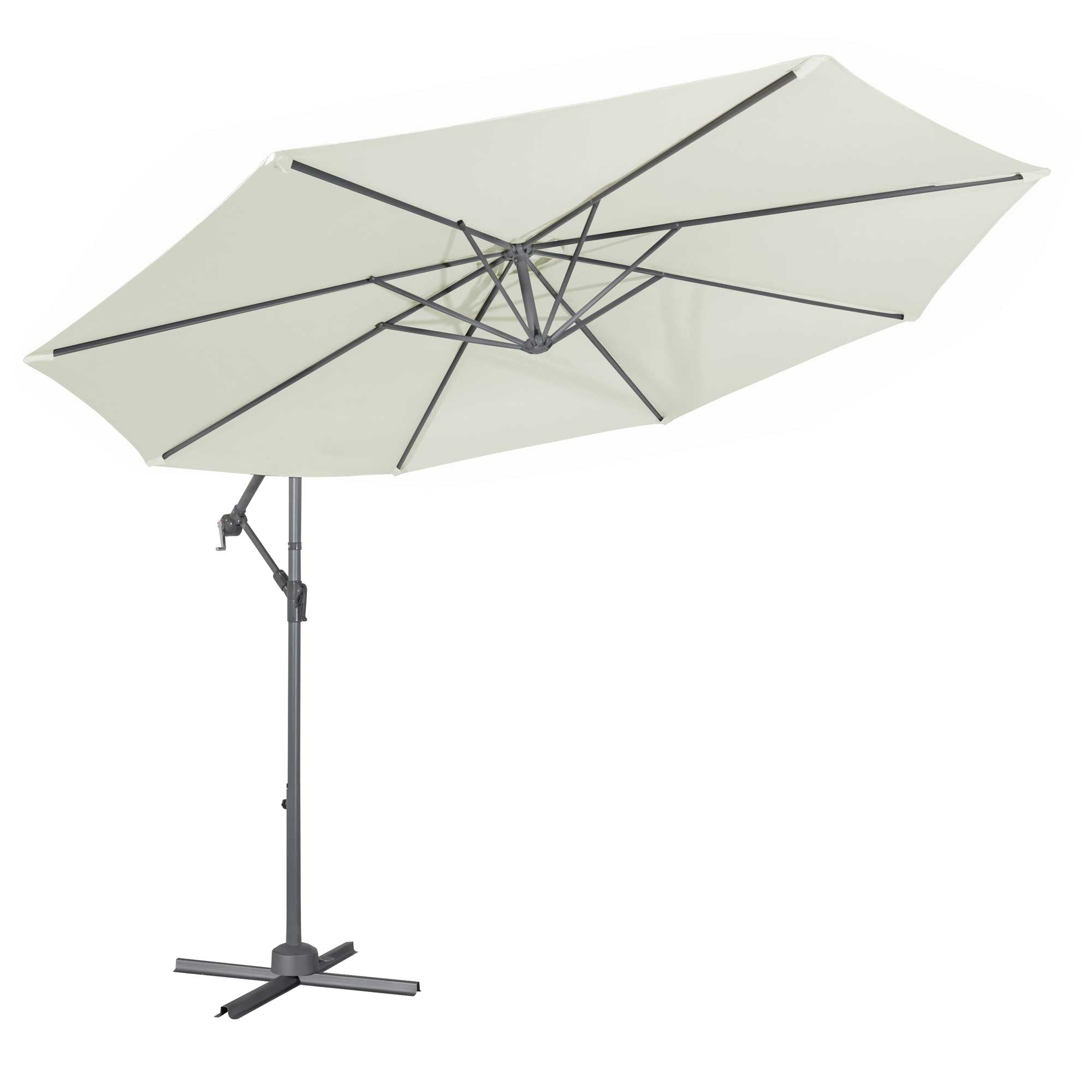 Ø3m Banana Parasol/Umbrella, Cover and Base Bundle, 8 Rib, Crank Handle, Cream Canopy - DG271