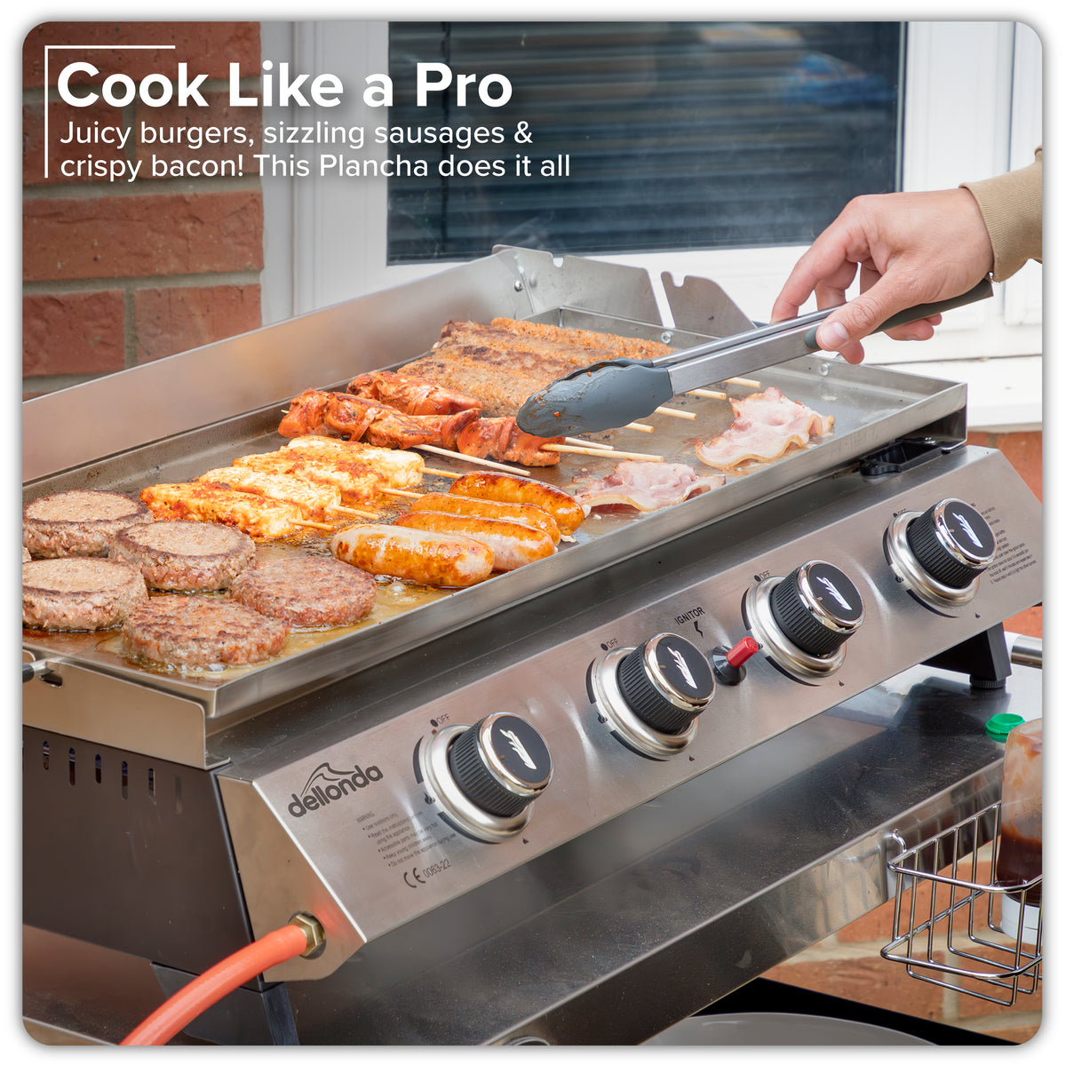 4 Burner Portable Gas Plancha with Warming Rack 10kW & Heavy Duty Cover - DG311