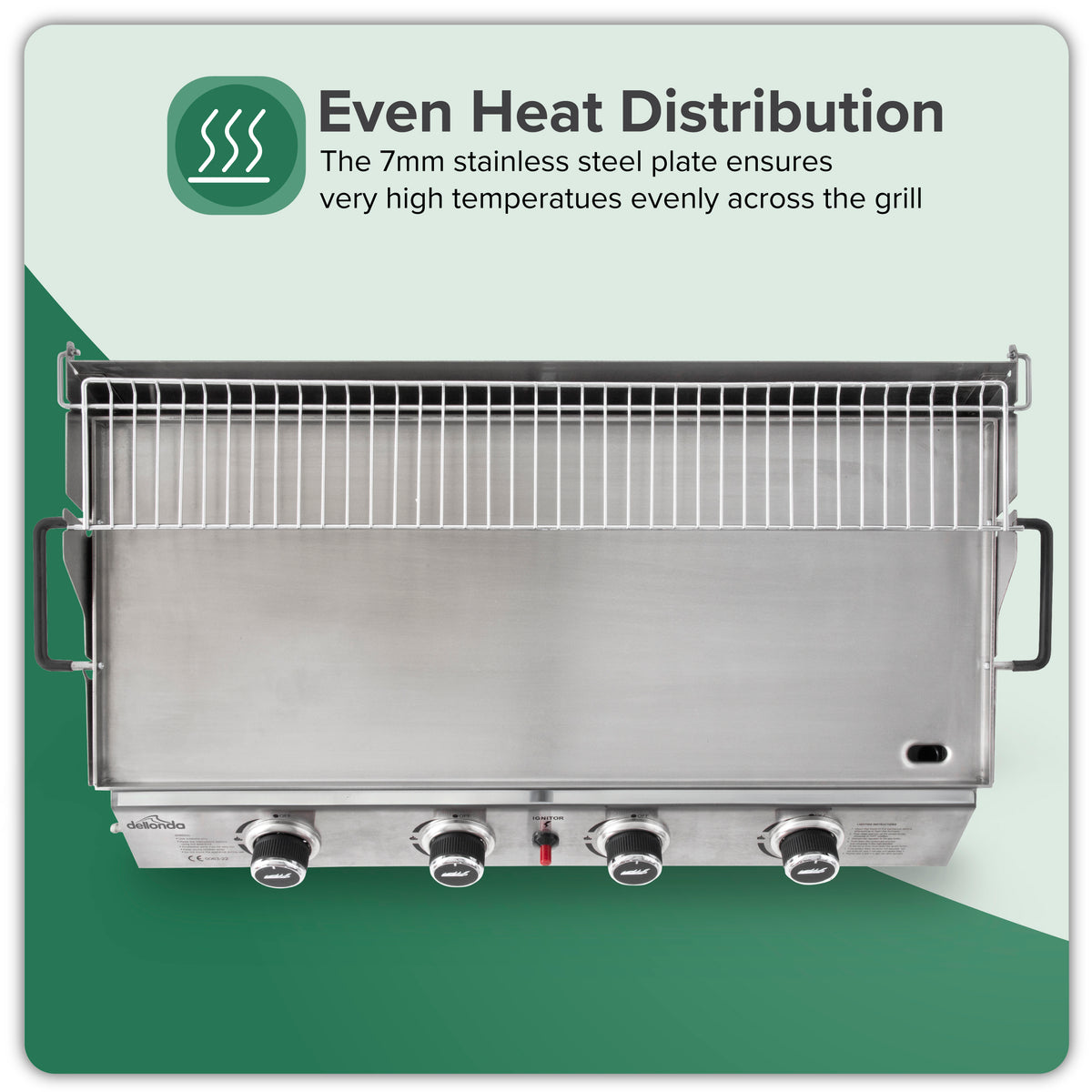 4 Burner Portable Gas Plancha with Warming Rack 10kW & Heavy Duty Cover - DG311
