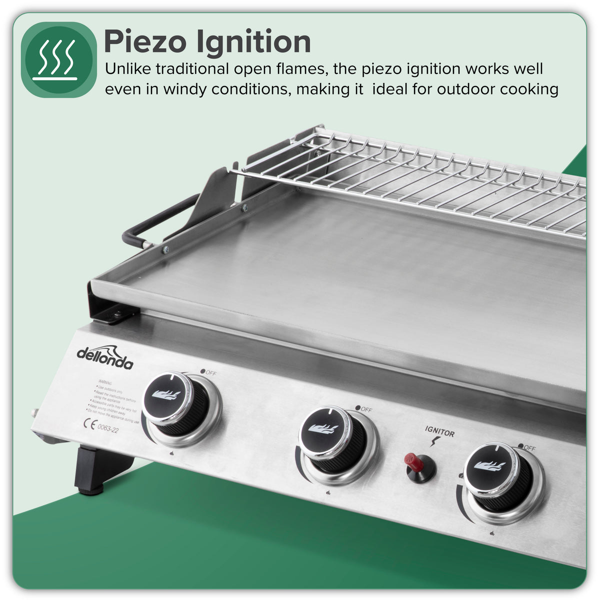 4 Burner Portable Gas Plancha with Warming Rack 10kW & Heavy Duty Cover - DG311
