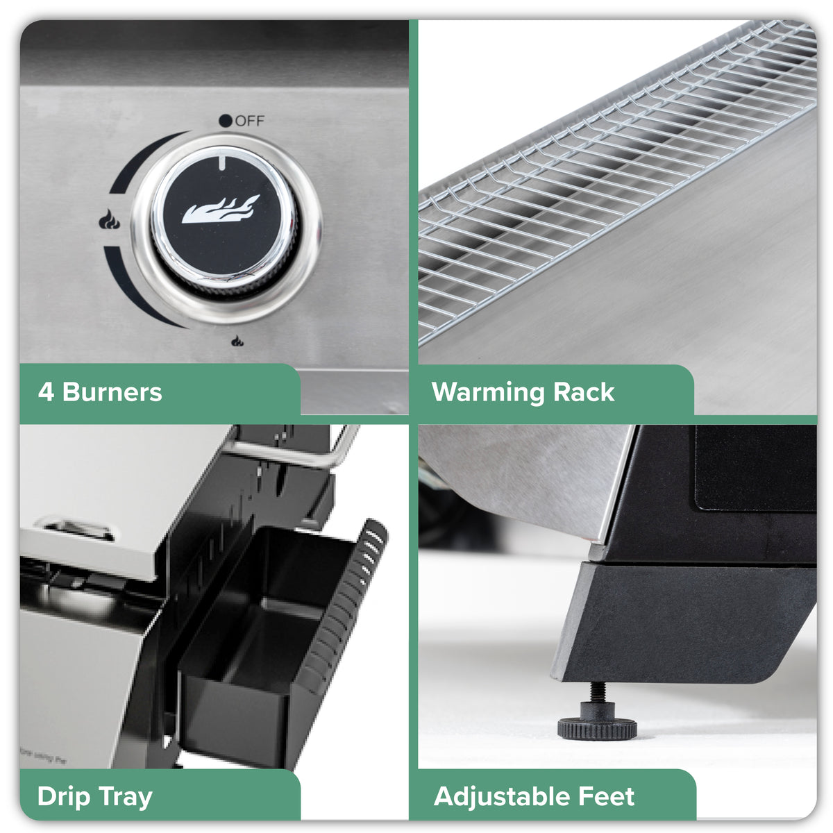 4 Burner Portable Gas Plancha with Warming Rack 10kW & Heavy Duty Cover - DG311