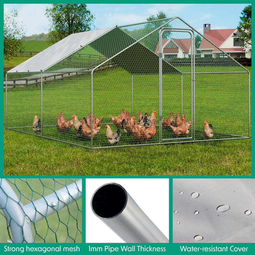 Chicken Run System 3x4m Walk-In Galvanized Steel Chicken Run with Solar Roof Cover & PVC