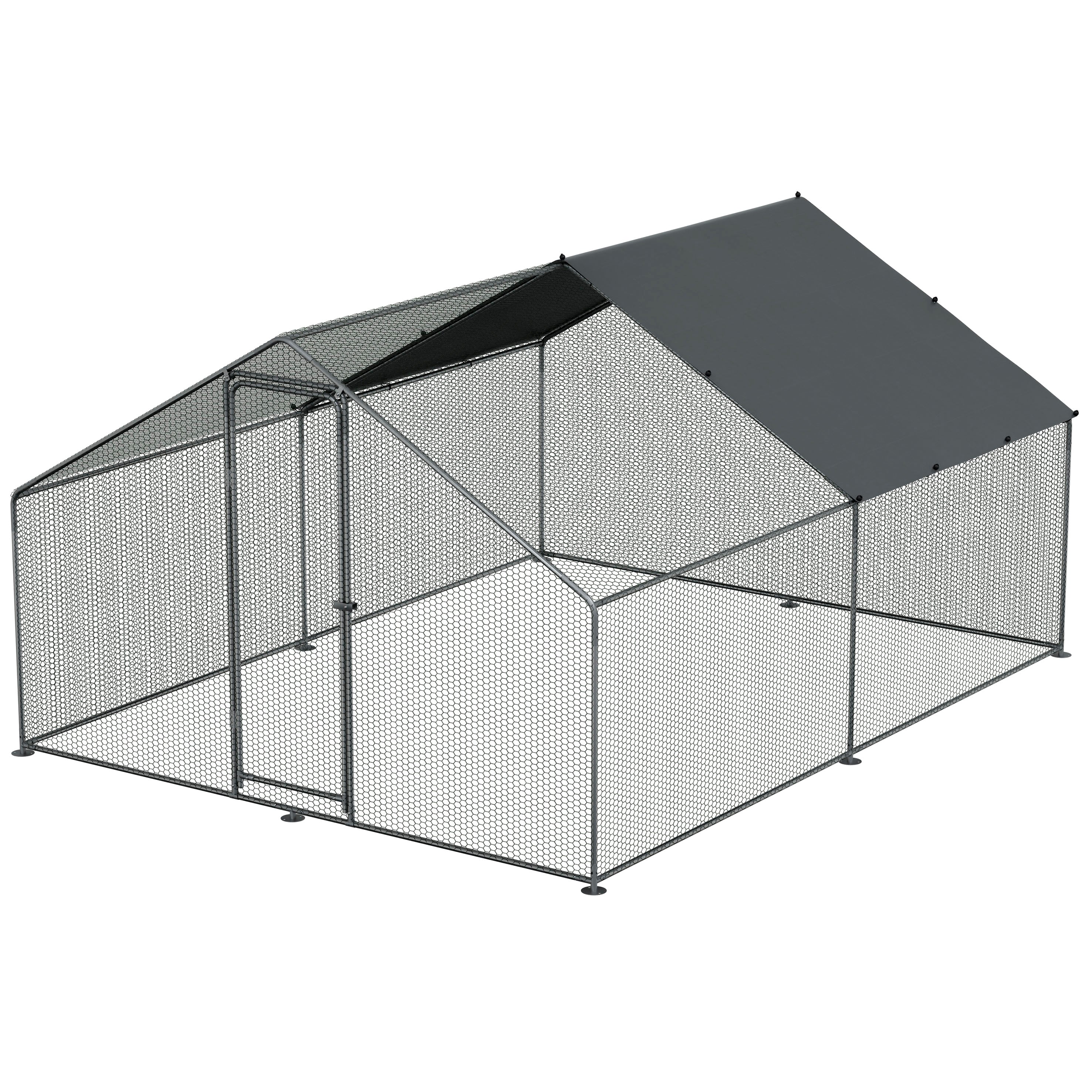 3x4m Walk-In Galvanized Steel Chicken Run with Solar Roof Cover & PVC Coated Chicken Wire, For Chickens, Ducks, Fowl and  Poultry - DG279