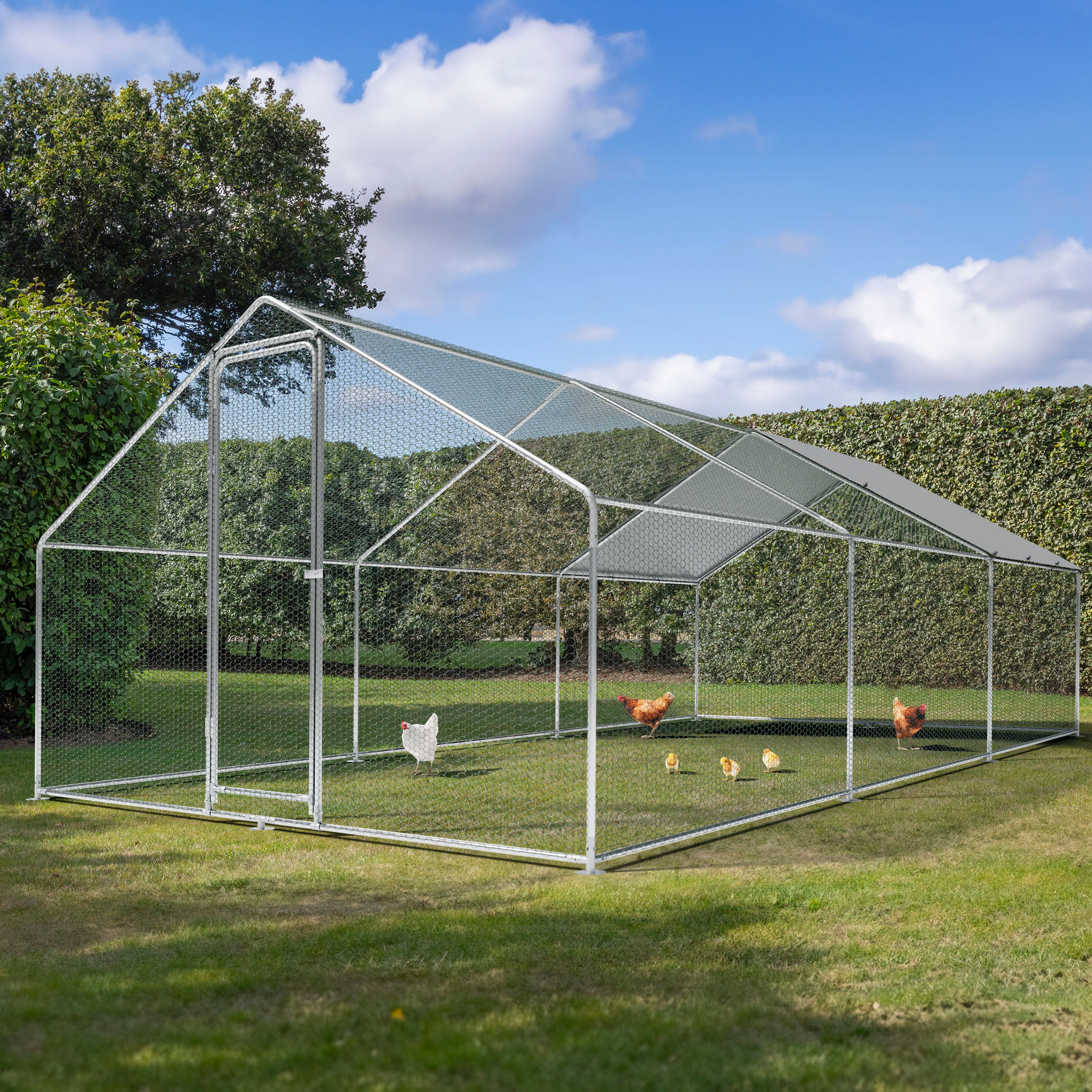 chickenページ 3x6x2m Walk-In Galvanised Steel Chicken Run with Roof Cover & PVC Coat