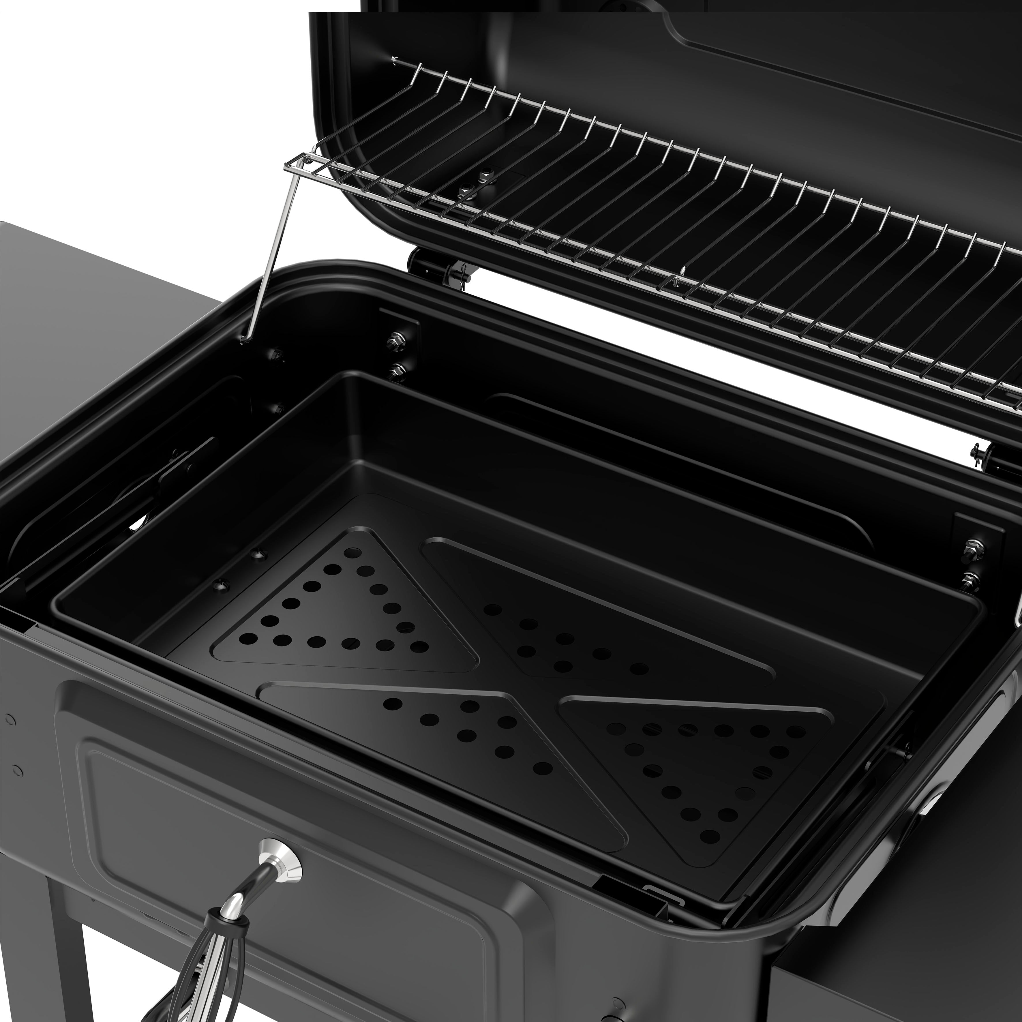 Charcoal Grill BBQ Smoker and Trolley with 2 Side Shelves, Black - DG283