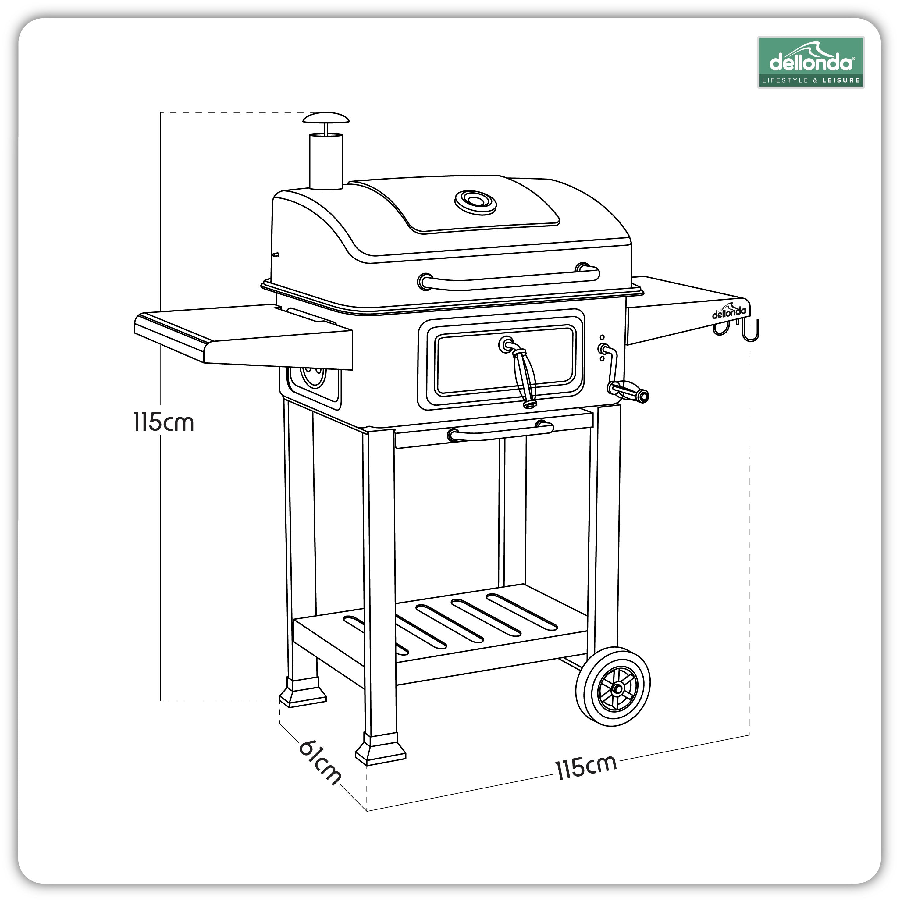 Charcoal Grill BBQ Smoker and Trolley with 2 Side Shelves, Black - DG283