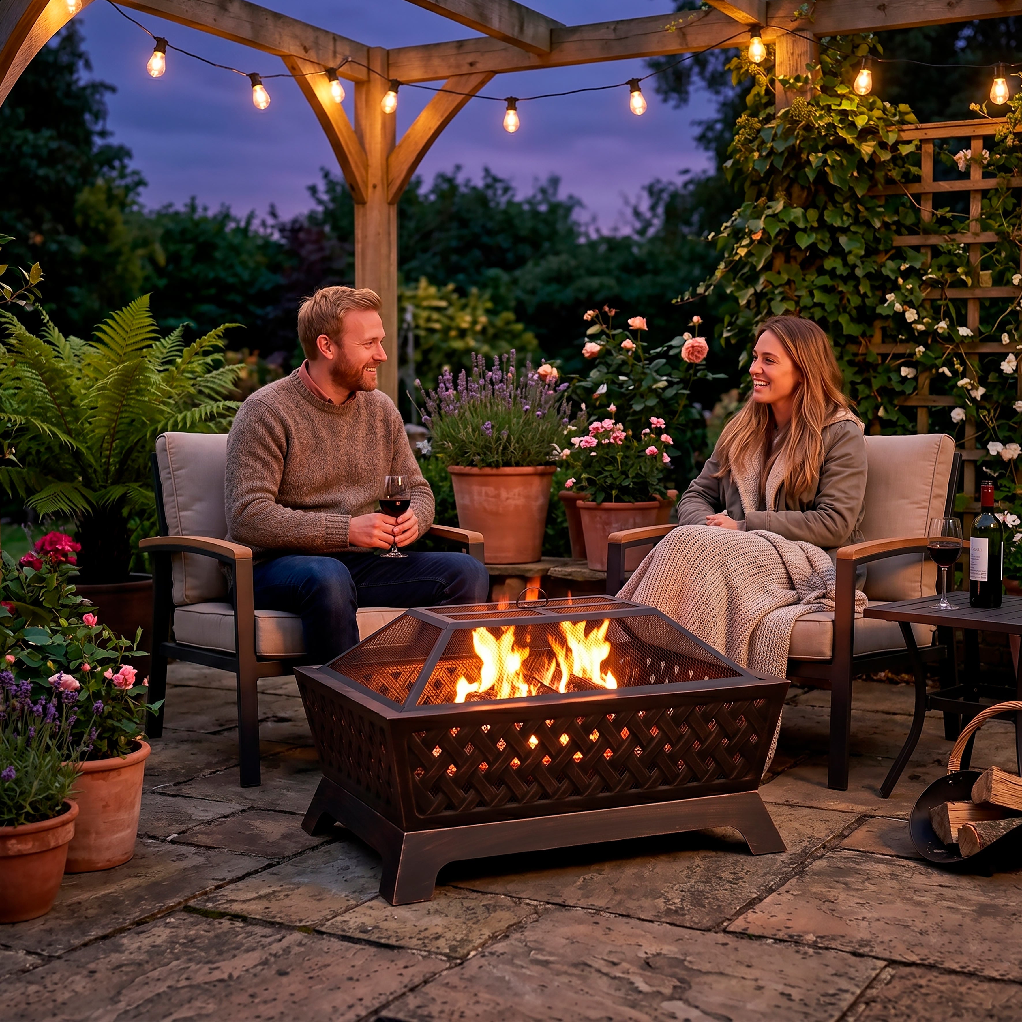 35" Rectangular Outdoor Fire Pit, Antique Bronze Effect - DG44