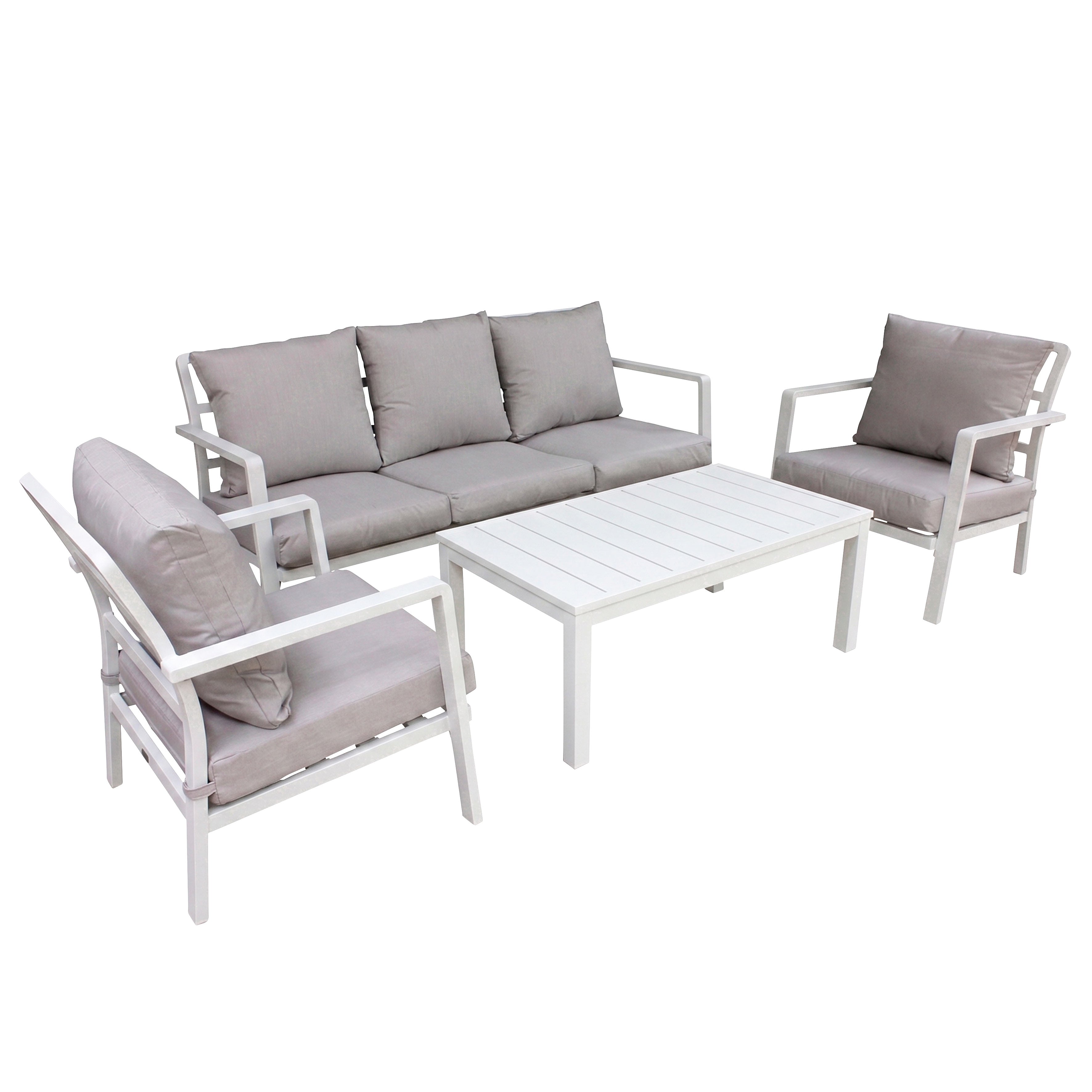 Kyoto 4 Piece Aluminium Outdoor Sofa & Coffee Table Set, White - DG52