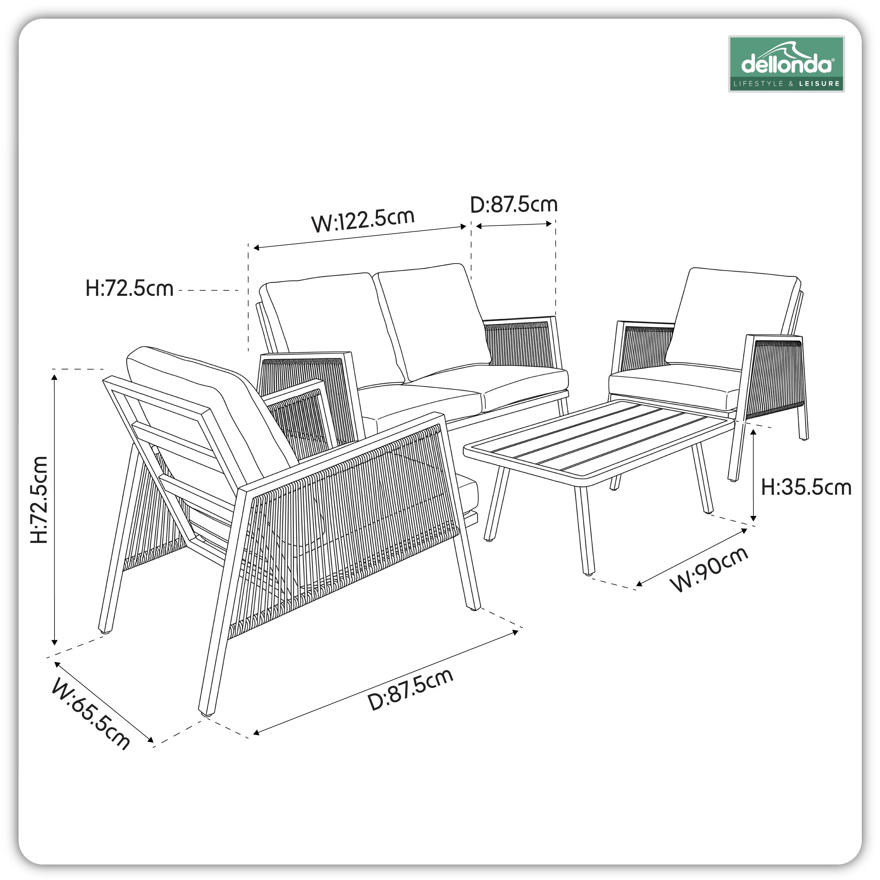Fusion 4 Piece Outdoor Aluminium Sofa Set, Light Grey - DG56