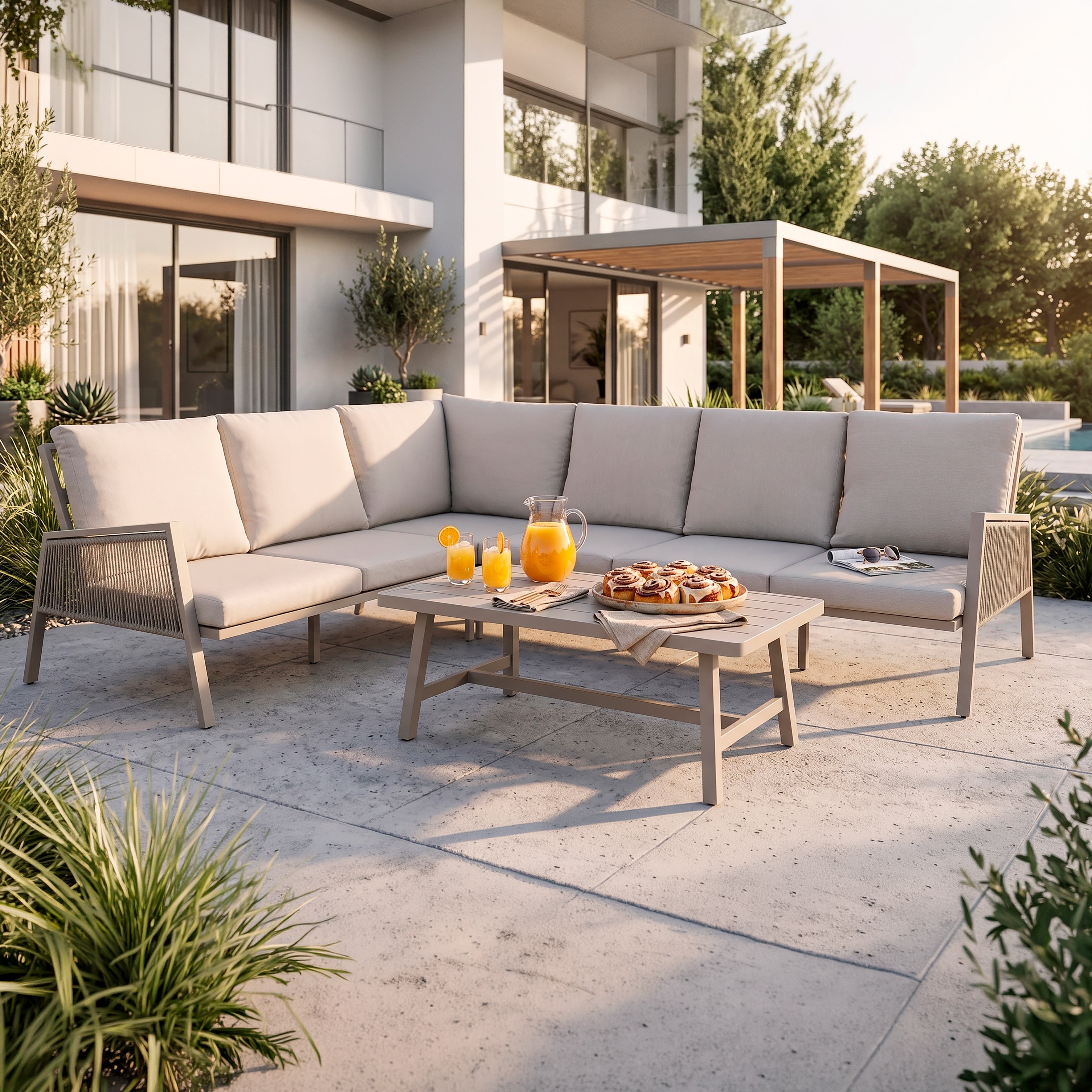 Fusion 4 Piece Outdoor Aluminium Corner Sofa Set, Light Grey - DG57
