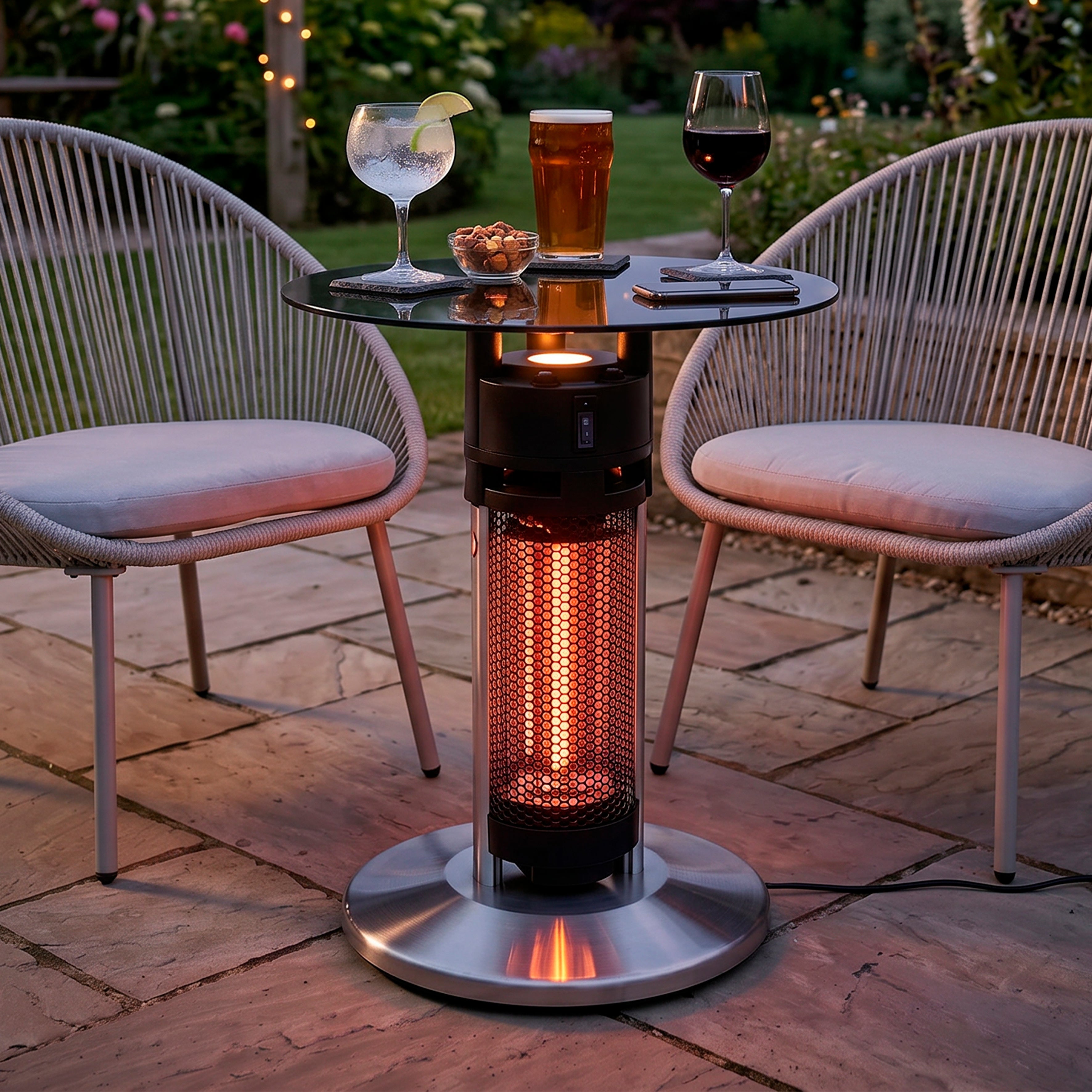 65cm Bistro Bar Table with 1200W Patio Heater, Black/Stainless Steel - DG62