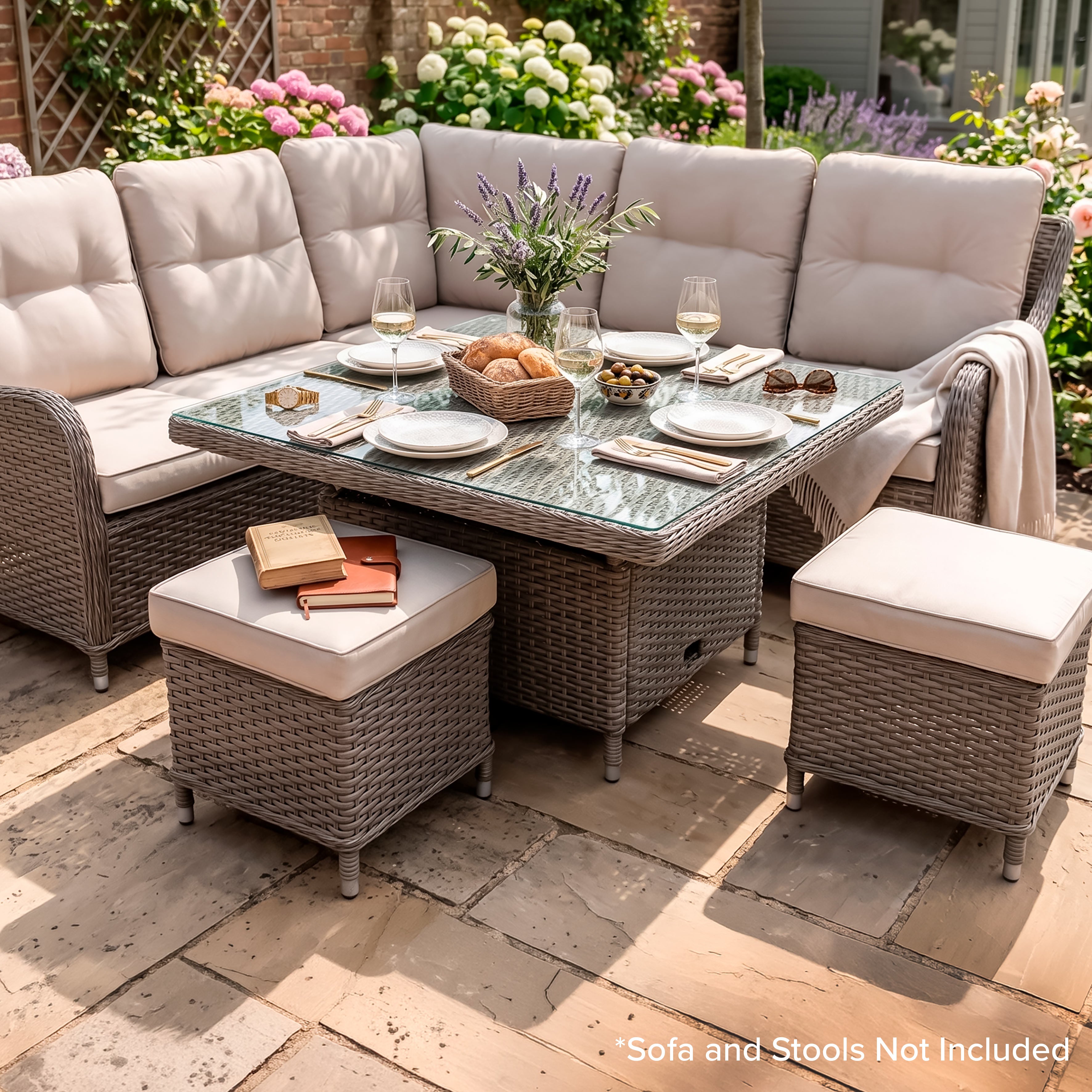 Chester Rattan Wicker Height-Adjustable Outdoor Dining Table - Brown - DG73