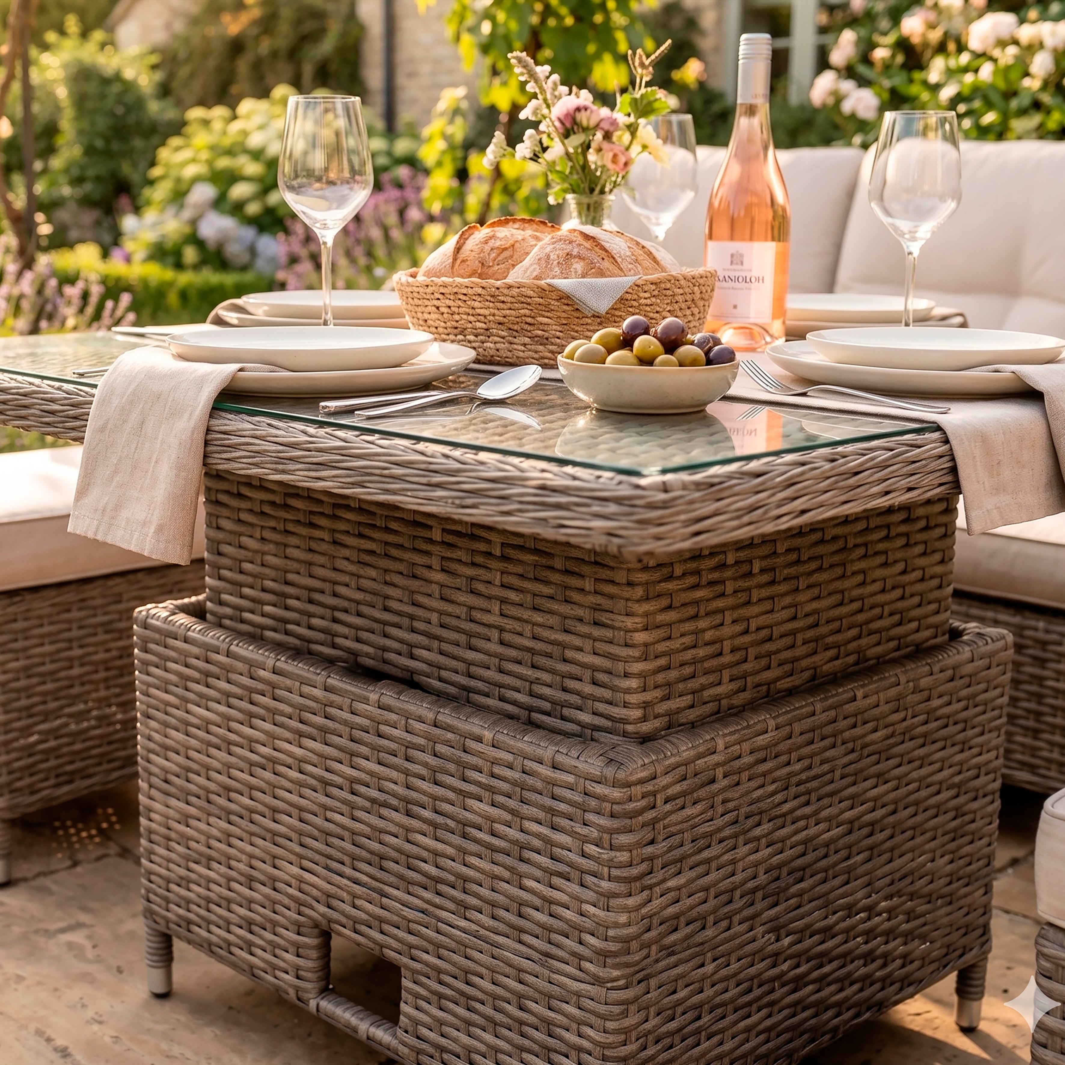 Chester Rattan Wicker Height-Adjustable Outdoor Dining Table - Brown - DG73