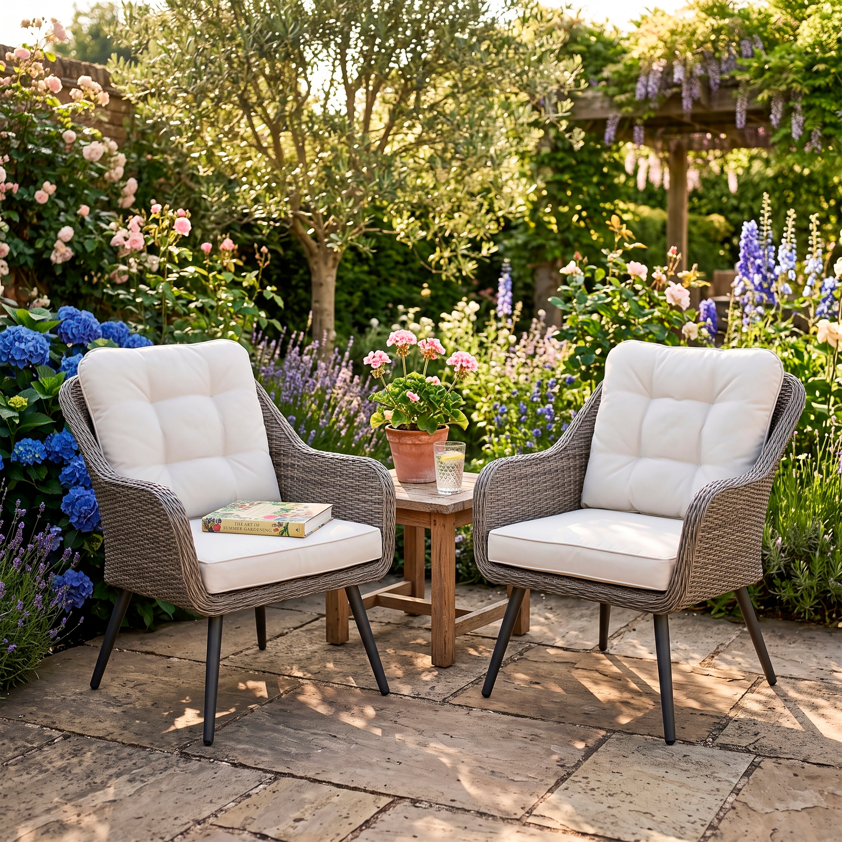 Buxton Rattan Wicker Outdoor Lounge Chairs with Cushion, Grey - DG79