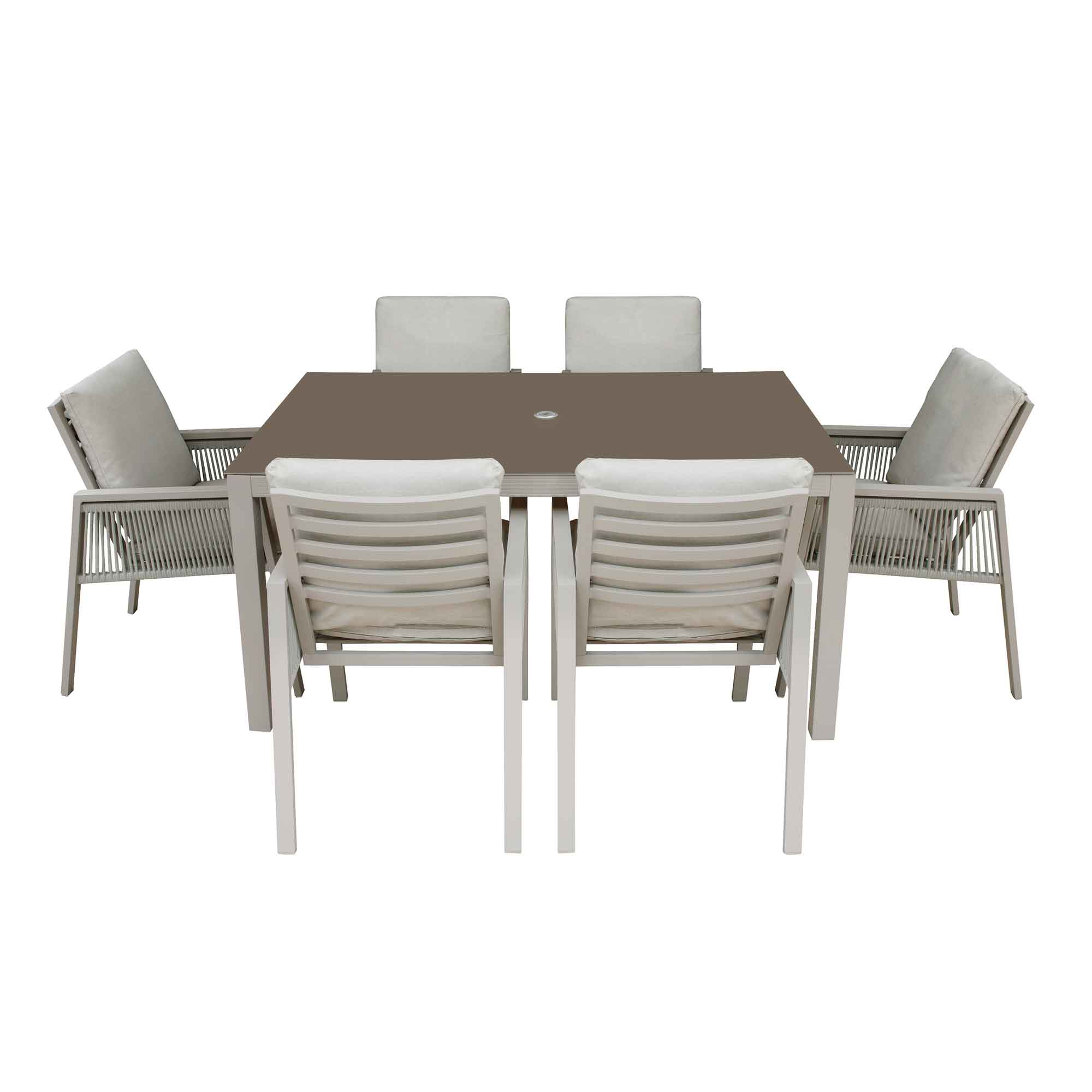 Fusion 7 Piece Outdoor Dining Set with Weatherproof Aluminium Frame, Light Grey - DG274